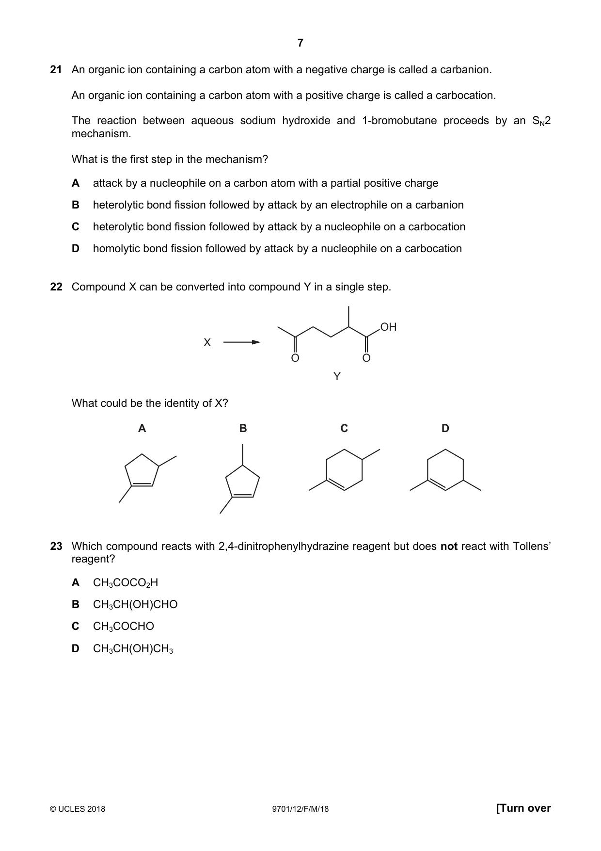 Cambridge A Level Chemistry 9701 2018 Feb/March Paper 1 · Variant 2 question paper, page 7 of 12