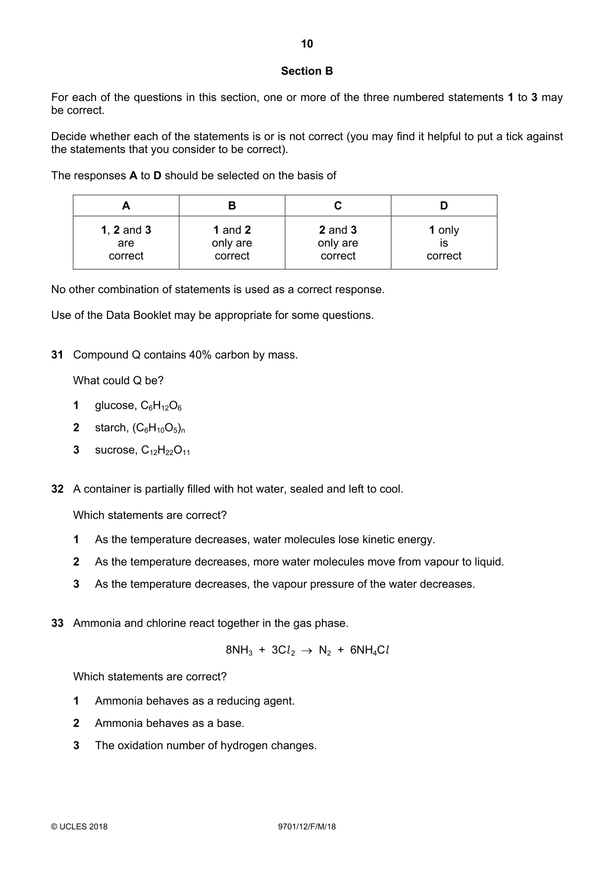 Cambridge A Level Chemistry 9701 2018 Feb/March Paper 1 · Variant 2 question paper, page 10 of 12