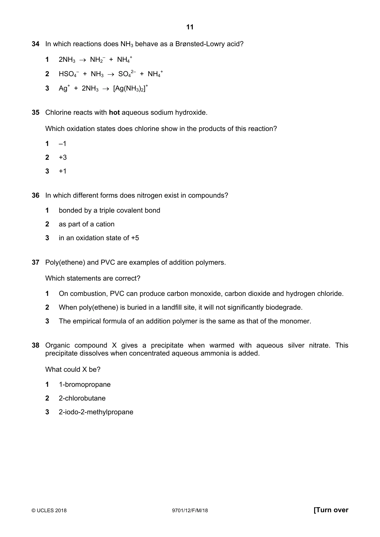 Cambridge A Level Chemistry 9701 2018 Feb/March Paper 1 · Variant 2 question paper, page 11 of 12