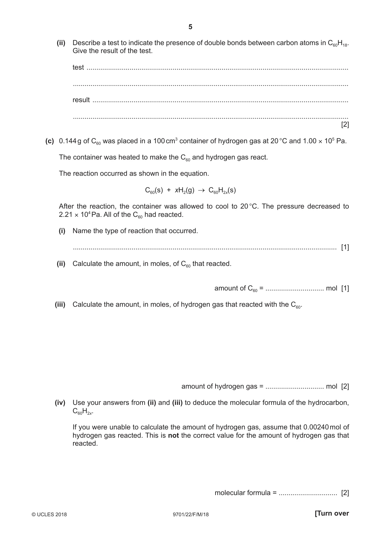 Cambridge A Level Chemistry 9701 2018 Feb/March Paper 2 · Variant 2 question paper, page 5 of 12