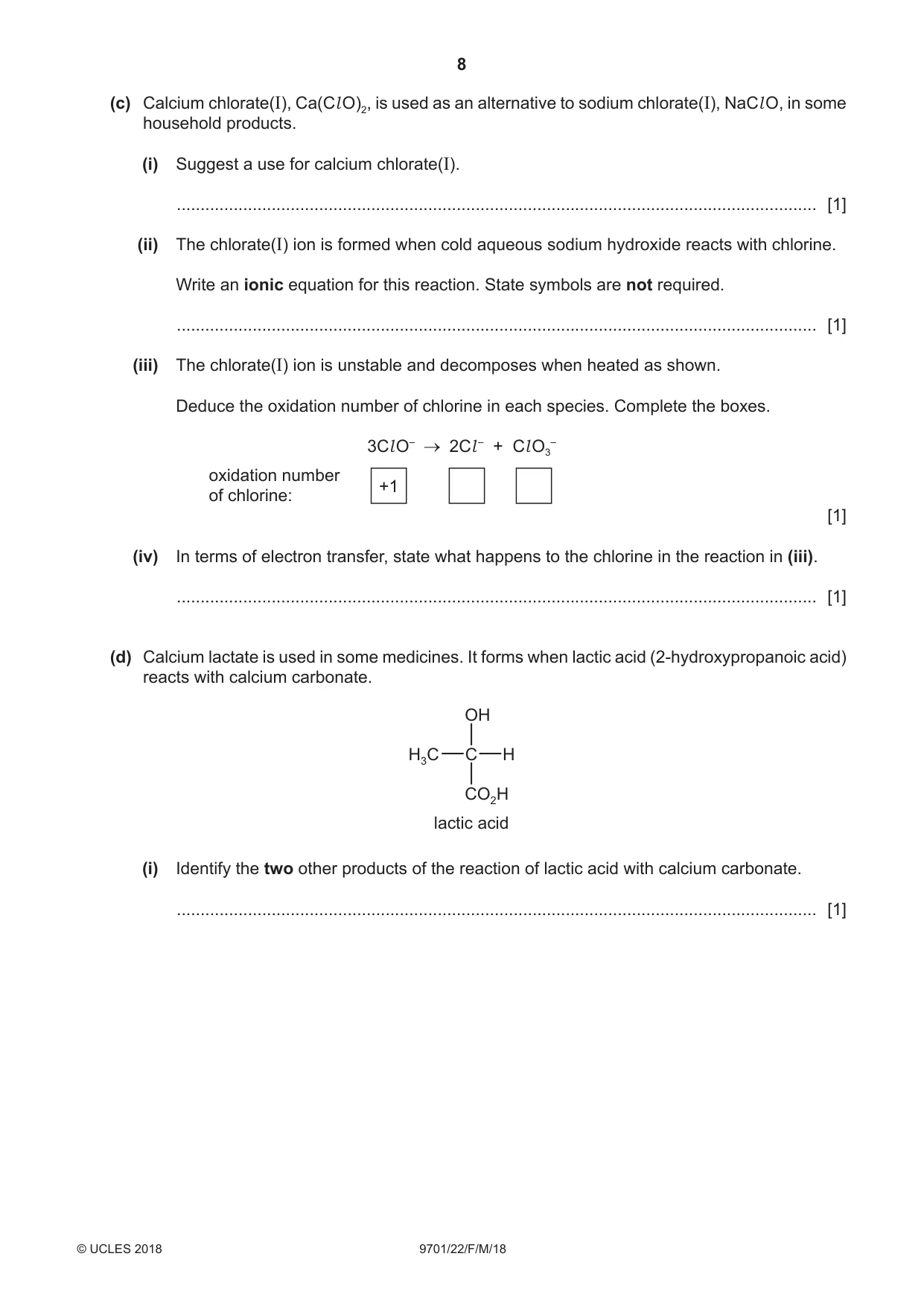 Cambridge A Level Chemistry 9701 2018 Feb/March Paper 2 · Variant 2 question paper, page 8 of 12