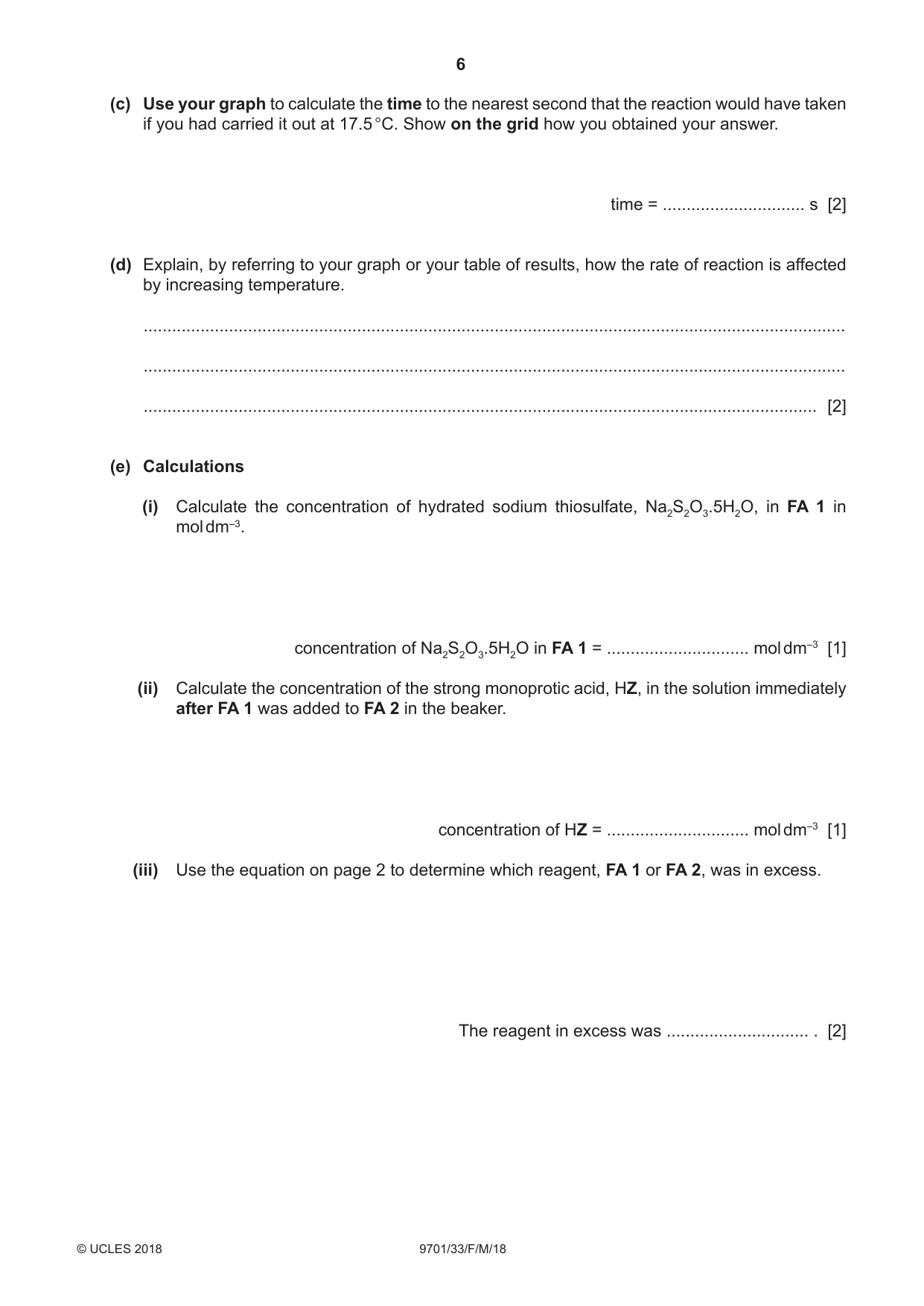 Cambridge A Level Chemistry 9701 2018 Feb/March Paper 3 · Variant 3 question paper, page 6 of 16