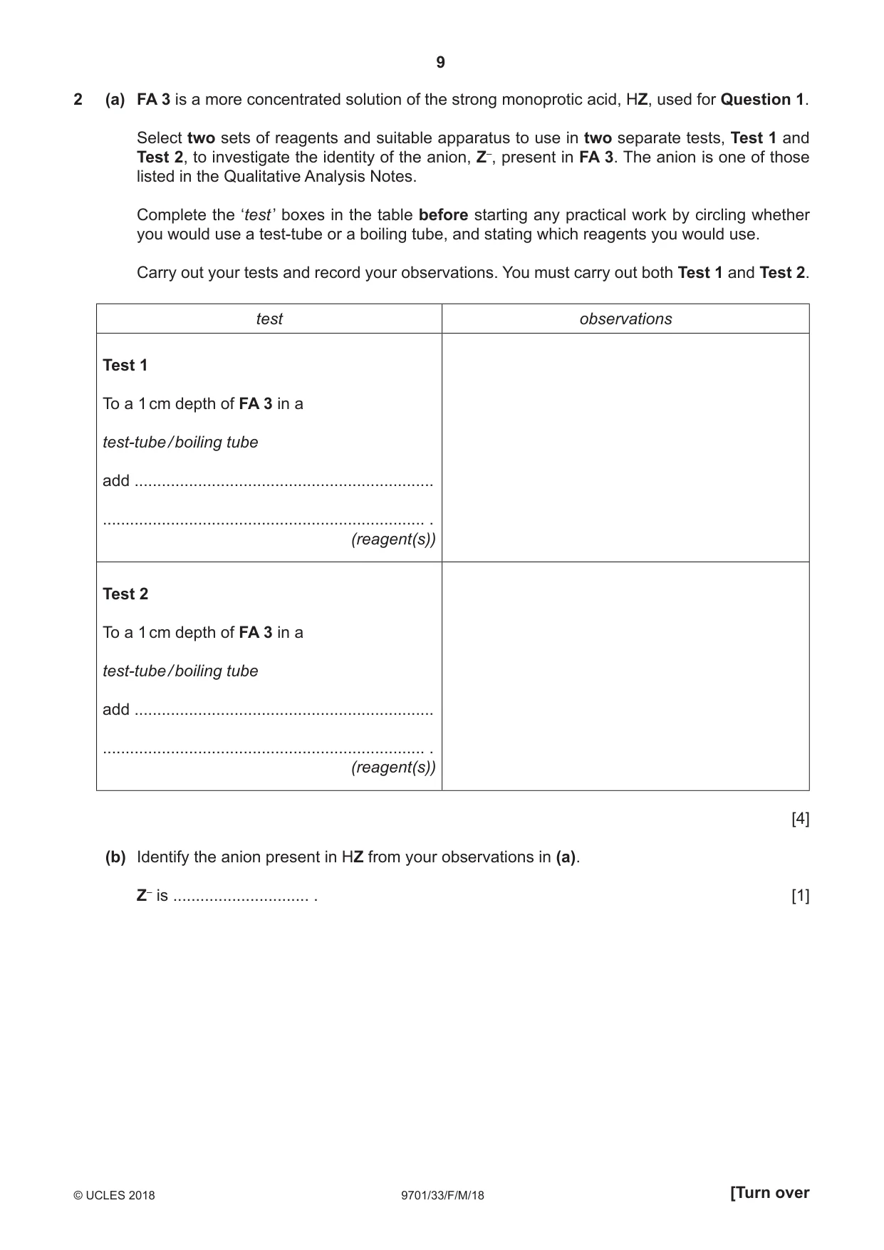 Cambridge A Level Chemistry 9701 2018 Feb/March Paper 3 · Variant 3 question paper, page 9 of 16