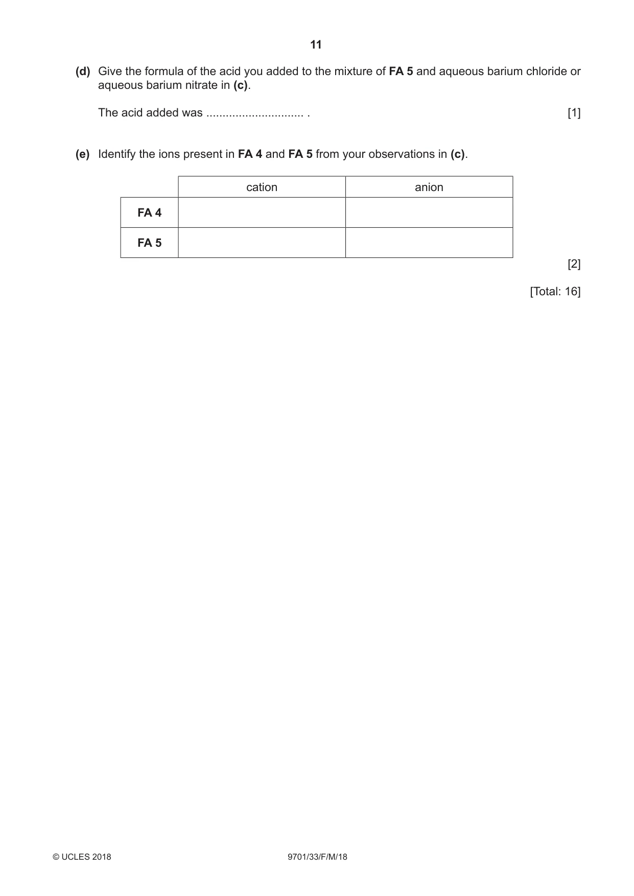 Cambridge A Level Chemistry 9701 2018 Feb/March Paper 3 · Variant 3 question paper, page 11 of 16