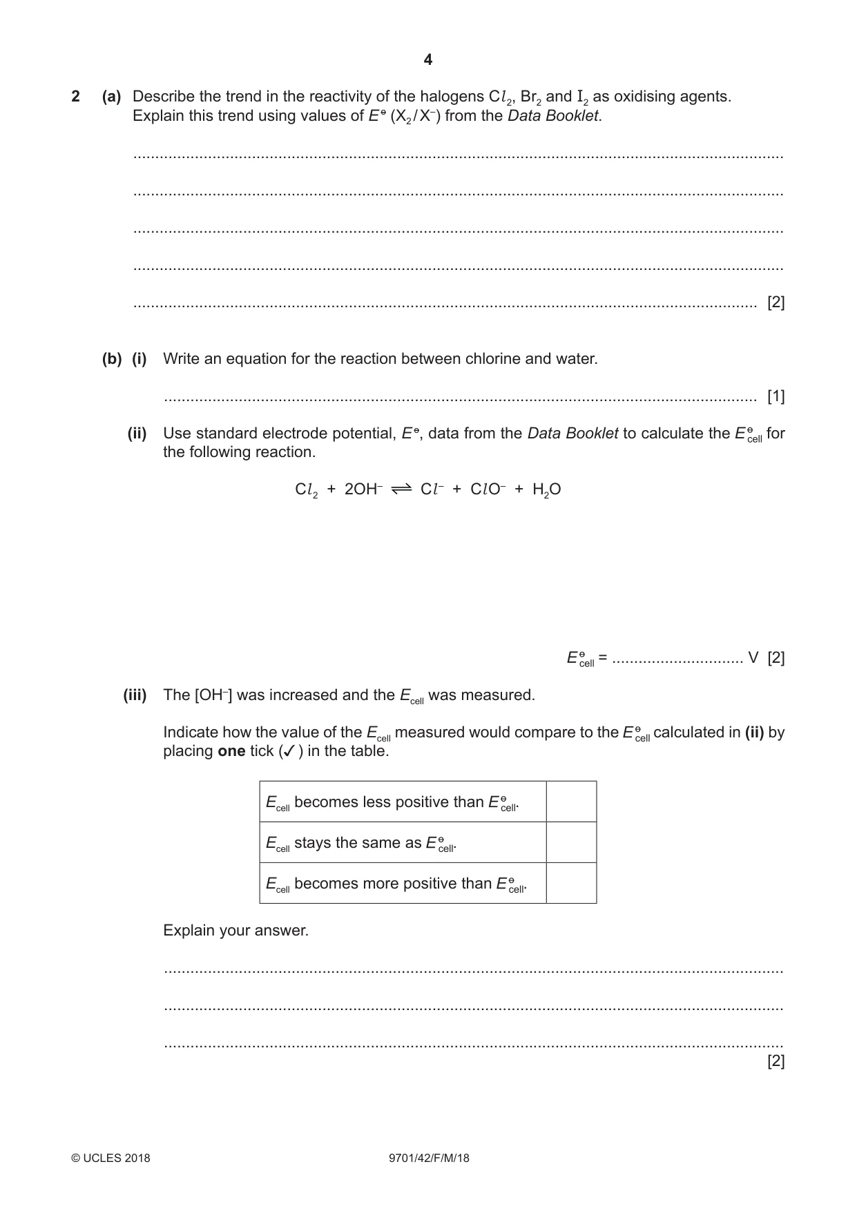 Cambridge A Level Chemistry 9701 2018 Feb/March Paper 4 · Variant 2 question paper, page 4 of 20