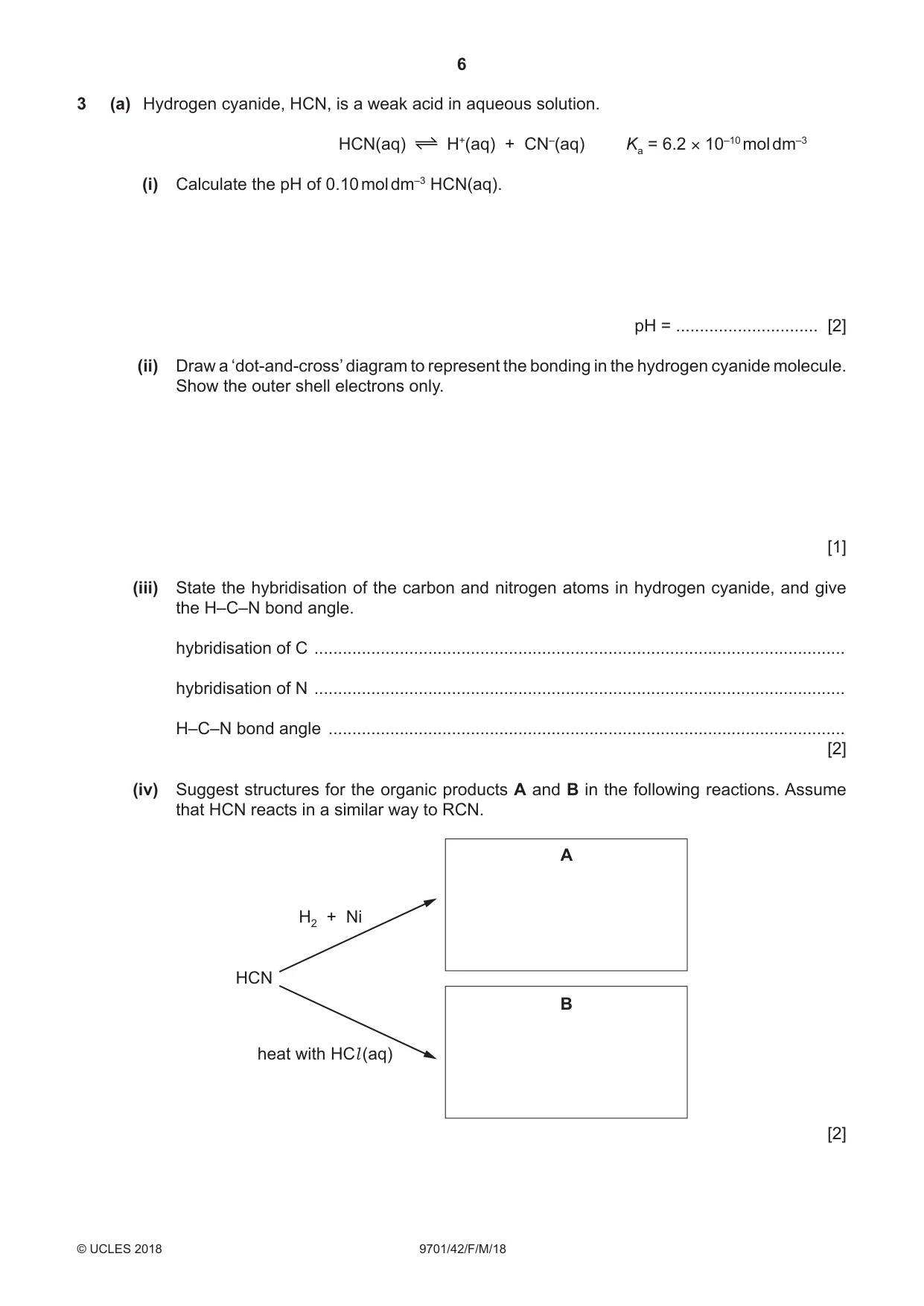 Cambridge A Level Chemistry 9701 2018 Feb/March Paper 4 · Variant 2 question paper, page 6 of 20