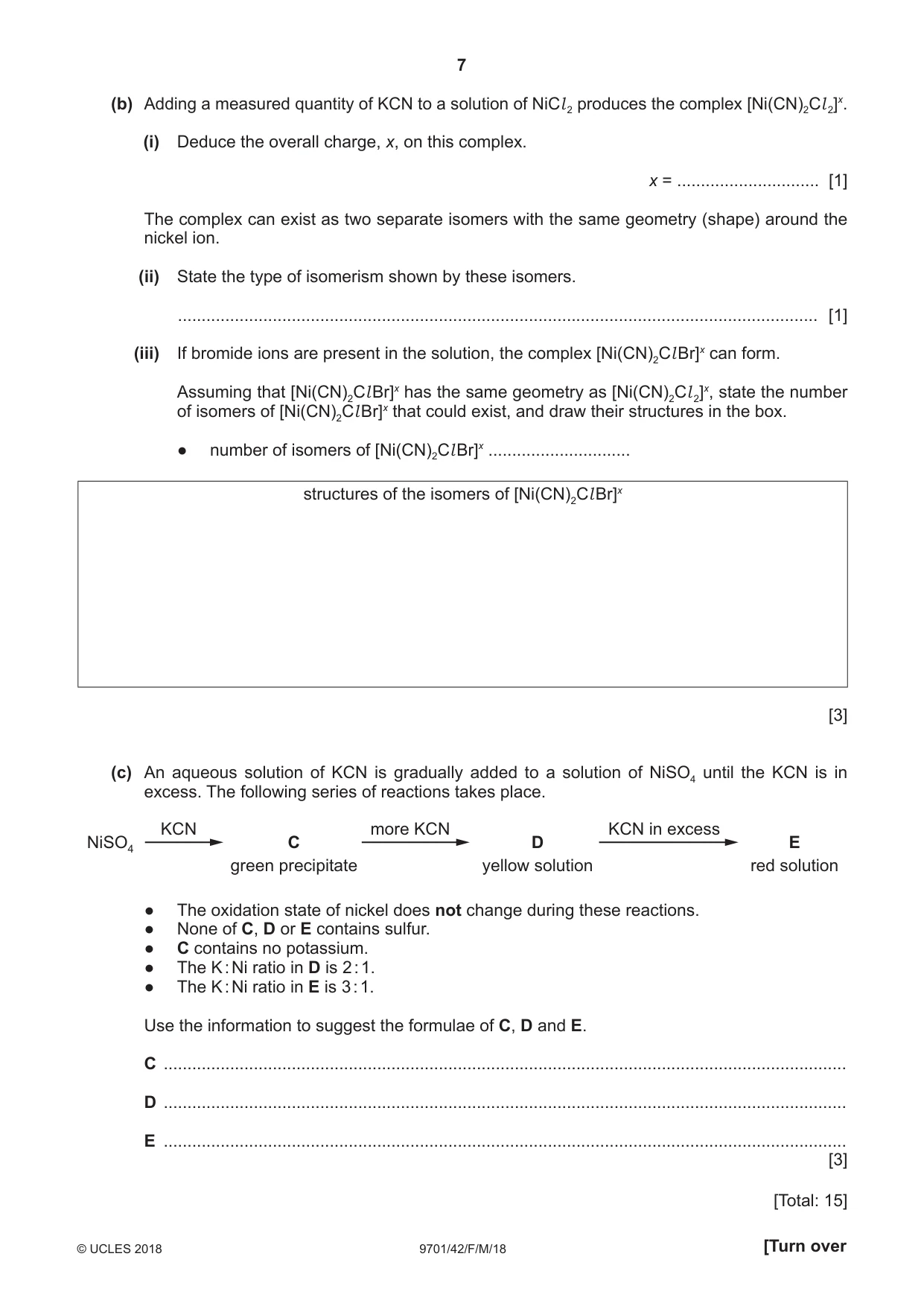 Cambridge A Level Chemistry 9701 2018 Feb/March Paper 4 · Variant 2 question paper, page 7 of 20