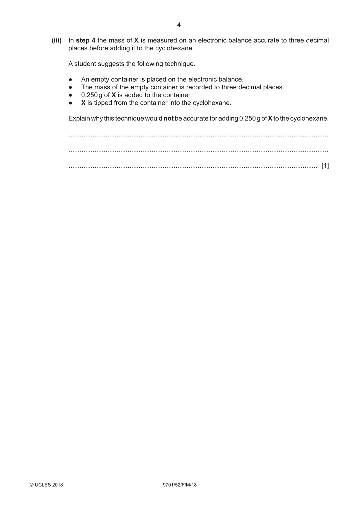 Cambridge A Level Chemistry 9701 2018 Feb/March Paper 5 · Variant 2 question paper, page 4 of 12