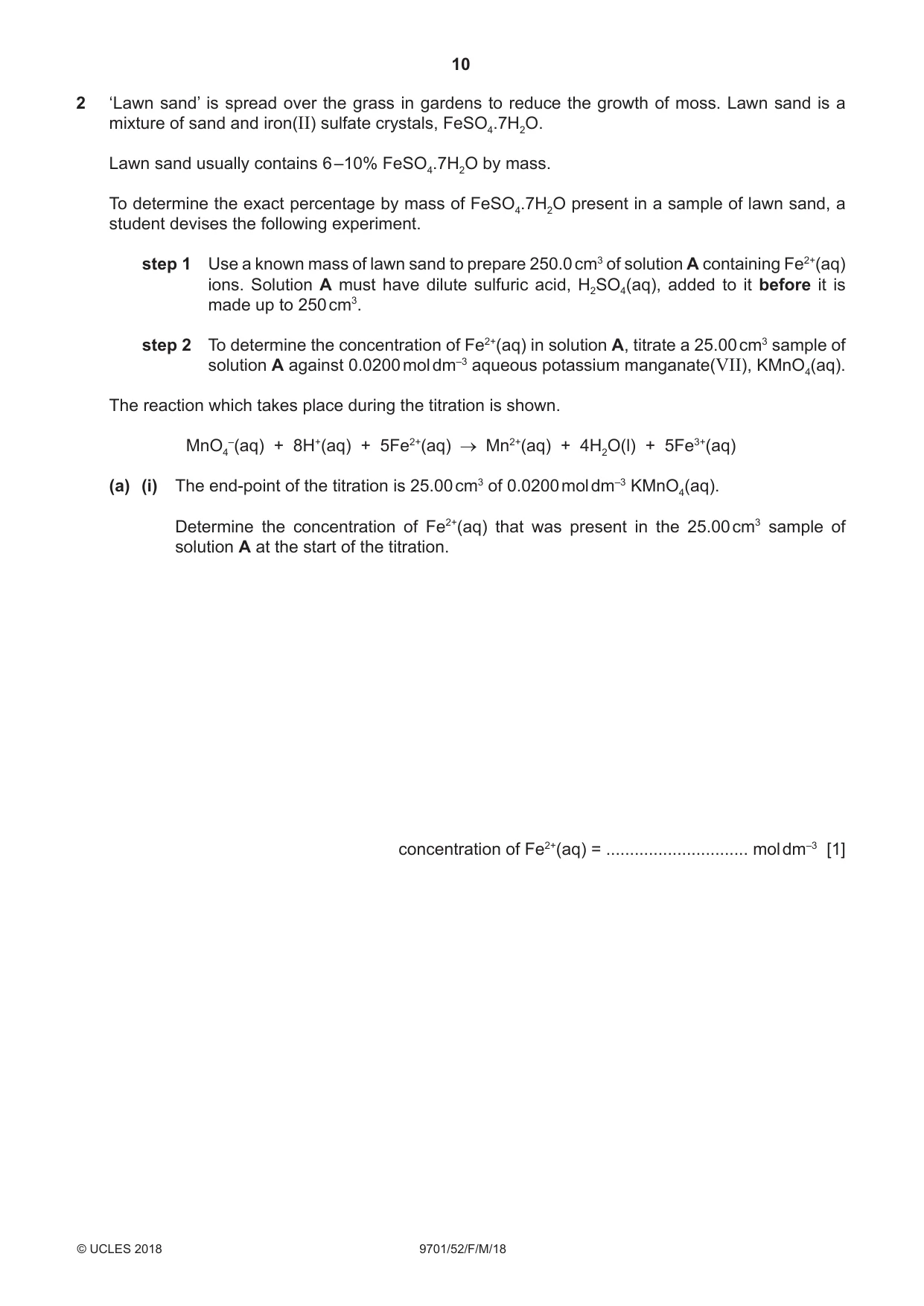 Cambridge A Level Chemistry 9701 2018 Feb/March Paper 5 · Variant 2 question paper, page 10 of 12