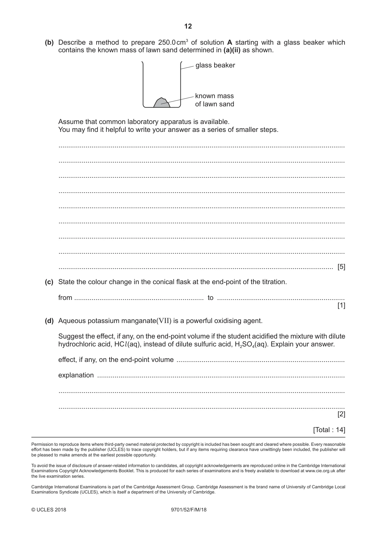 Cambridge A Level Chemistry 9701 2018 Feb/March Paper 5 · Variant 2 question paper, page 12 of 12