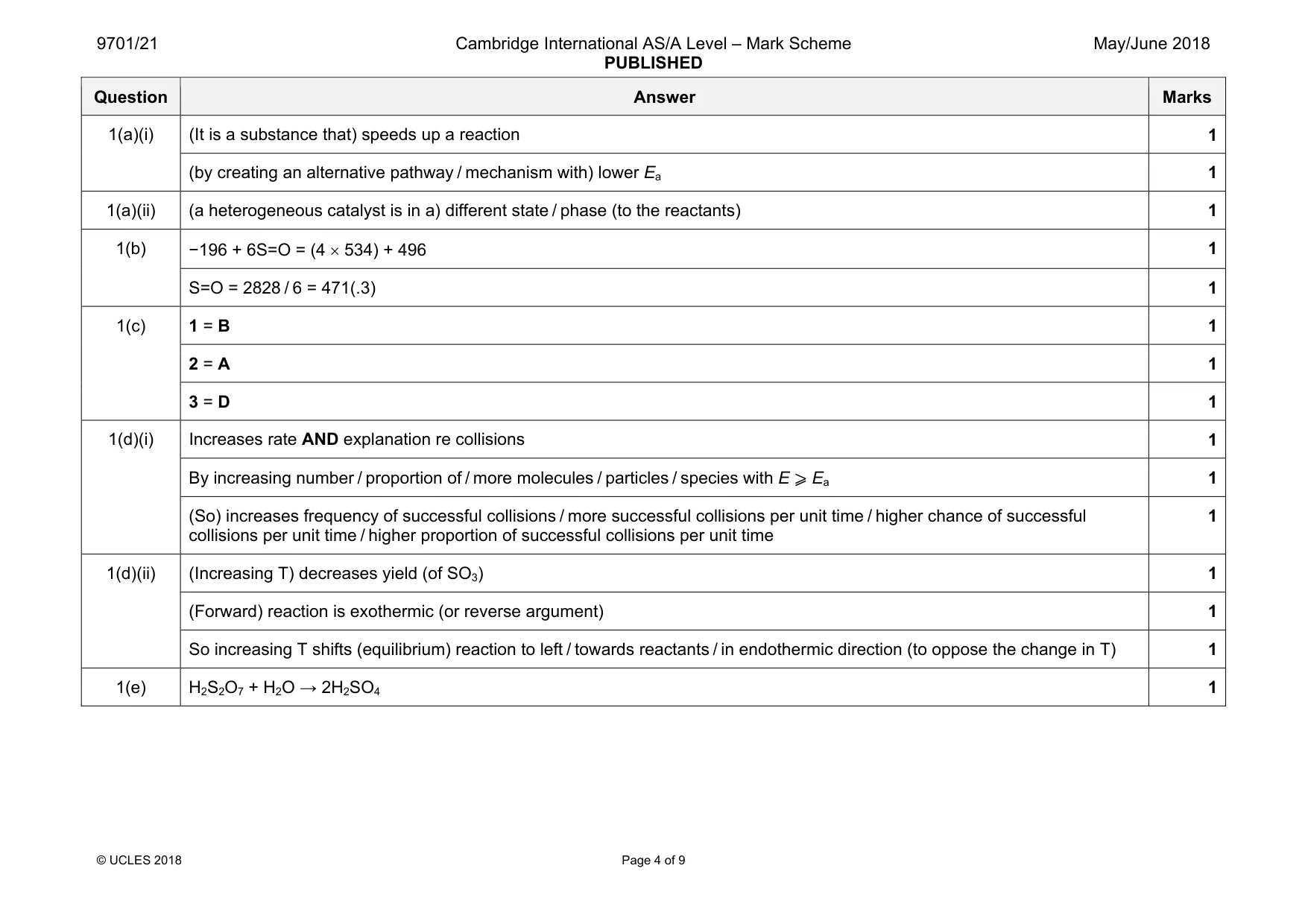 Mark scheme, page 4 of 9