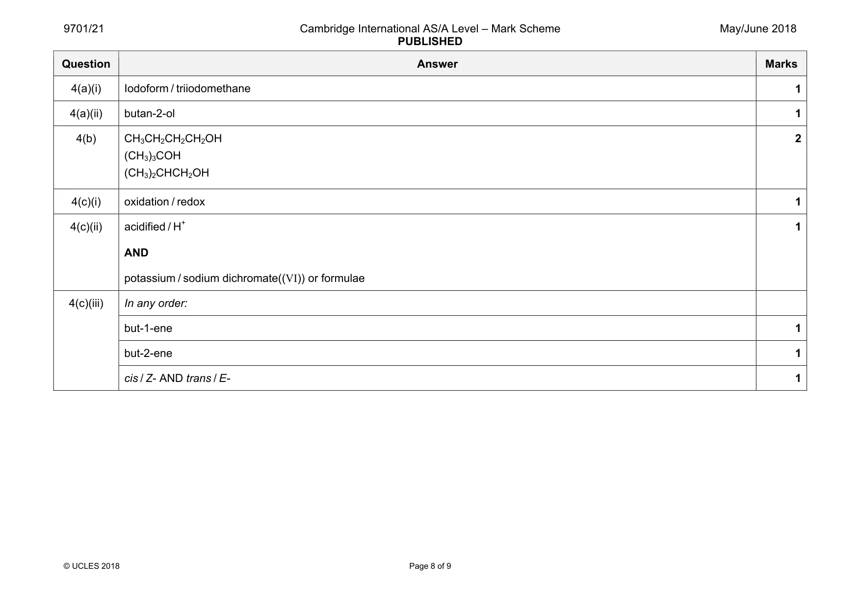 Mark scheme, page 8 of 9