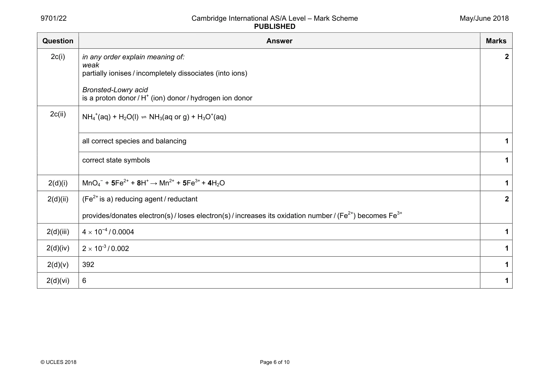 Mark scheme, page 6 of 10