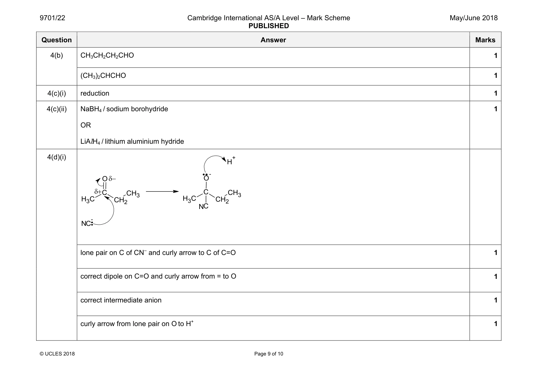 Mark scheme, page 9 of 10