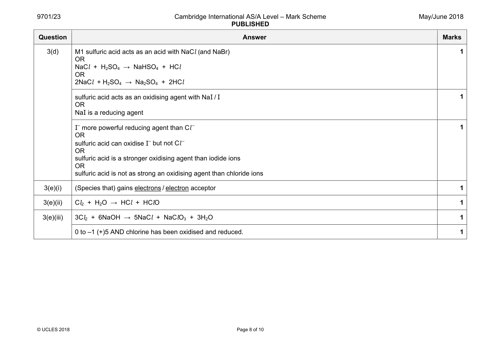 Mark scheme, page 8 of 10