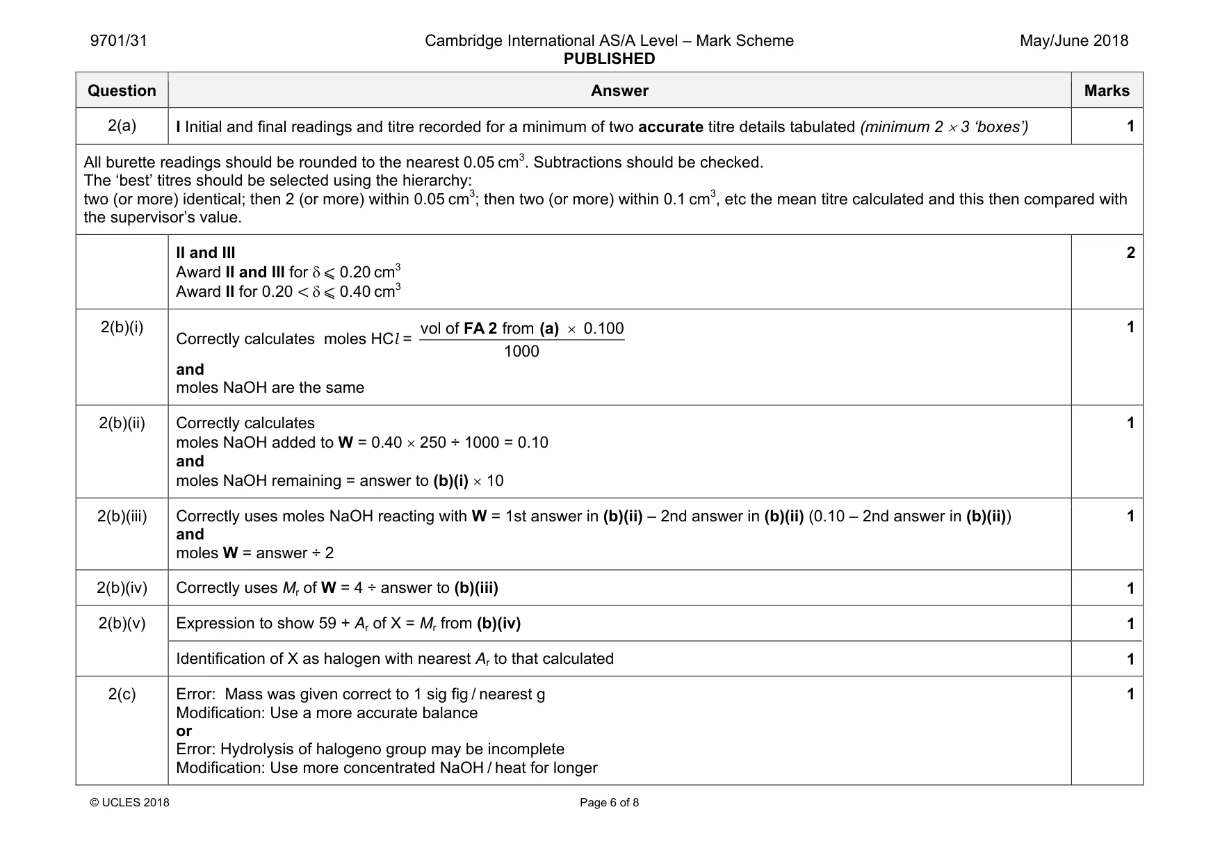 Mark scheme, page 6 of 8