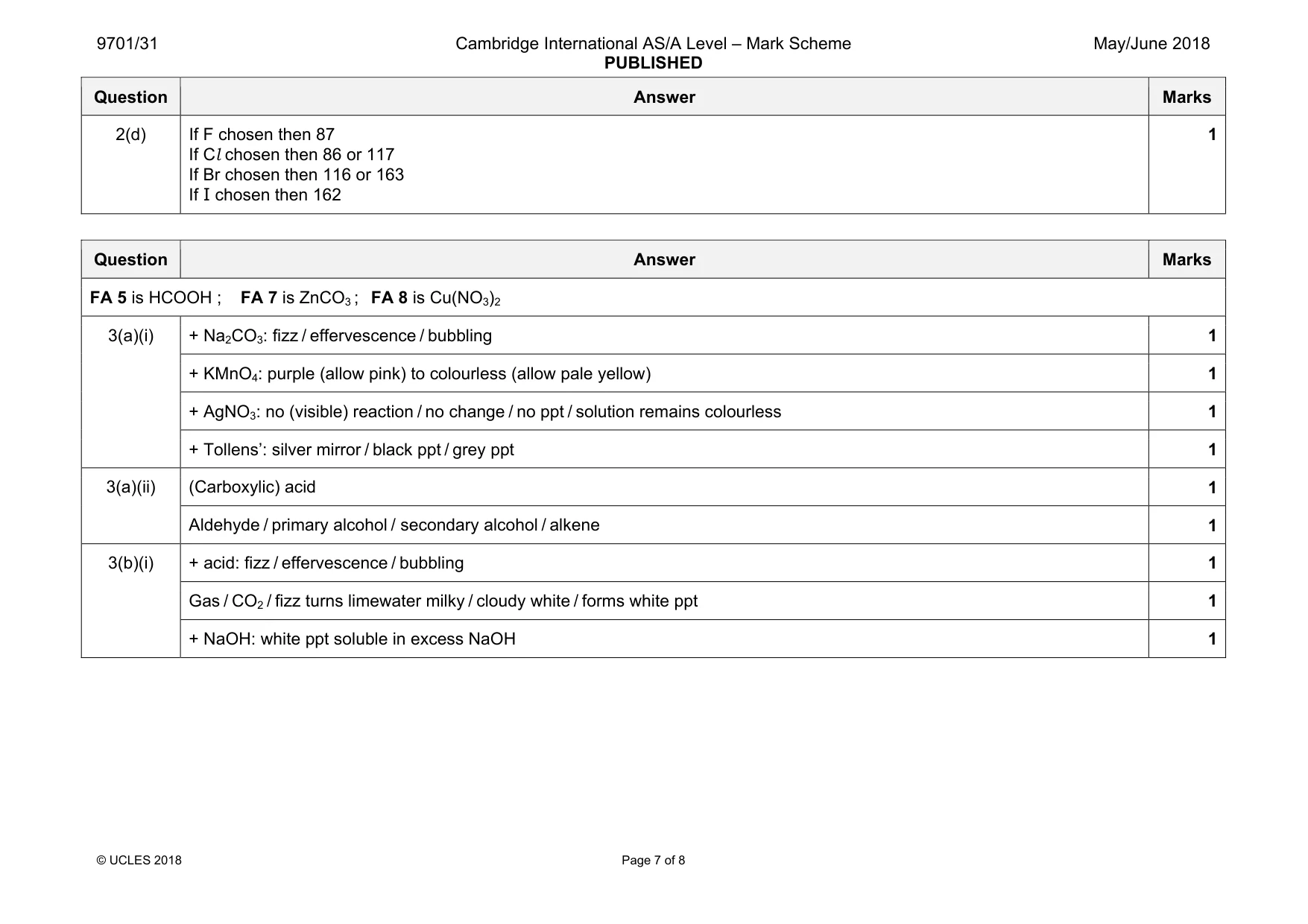 Mark scheme, page 7 of 8