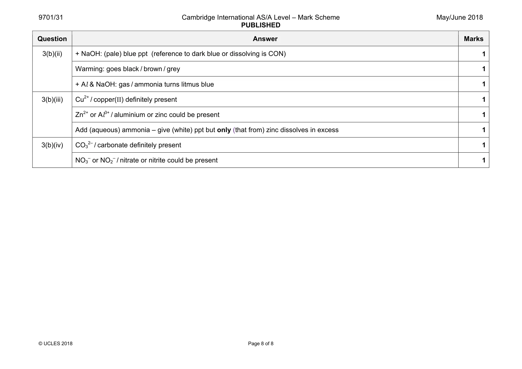 Mark scheme, page 8 of 8