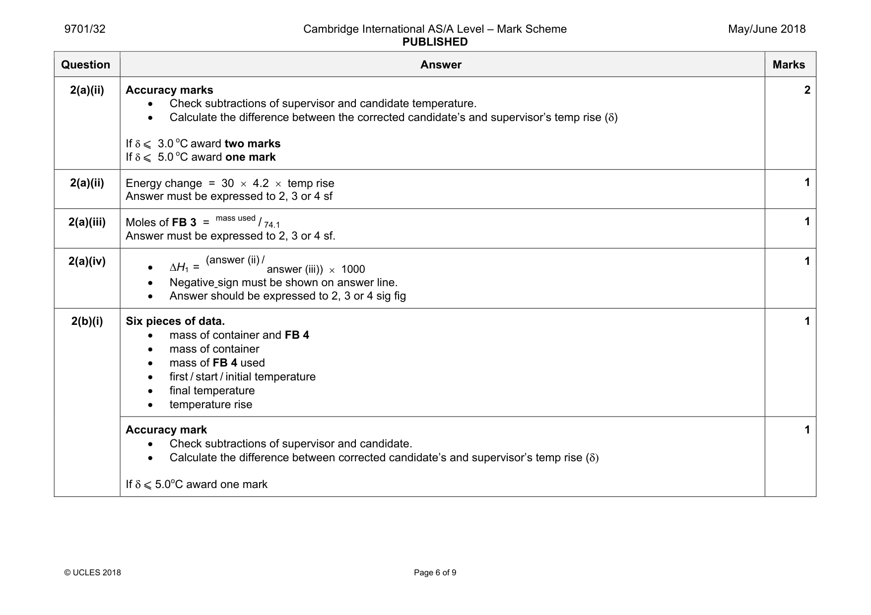 Mark scheme, page 6 of 9