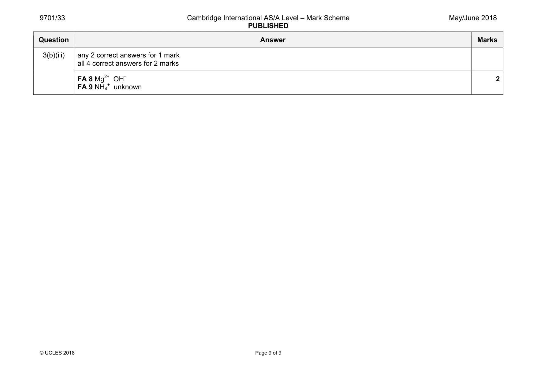 Mark scheme, page 9 of 9