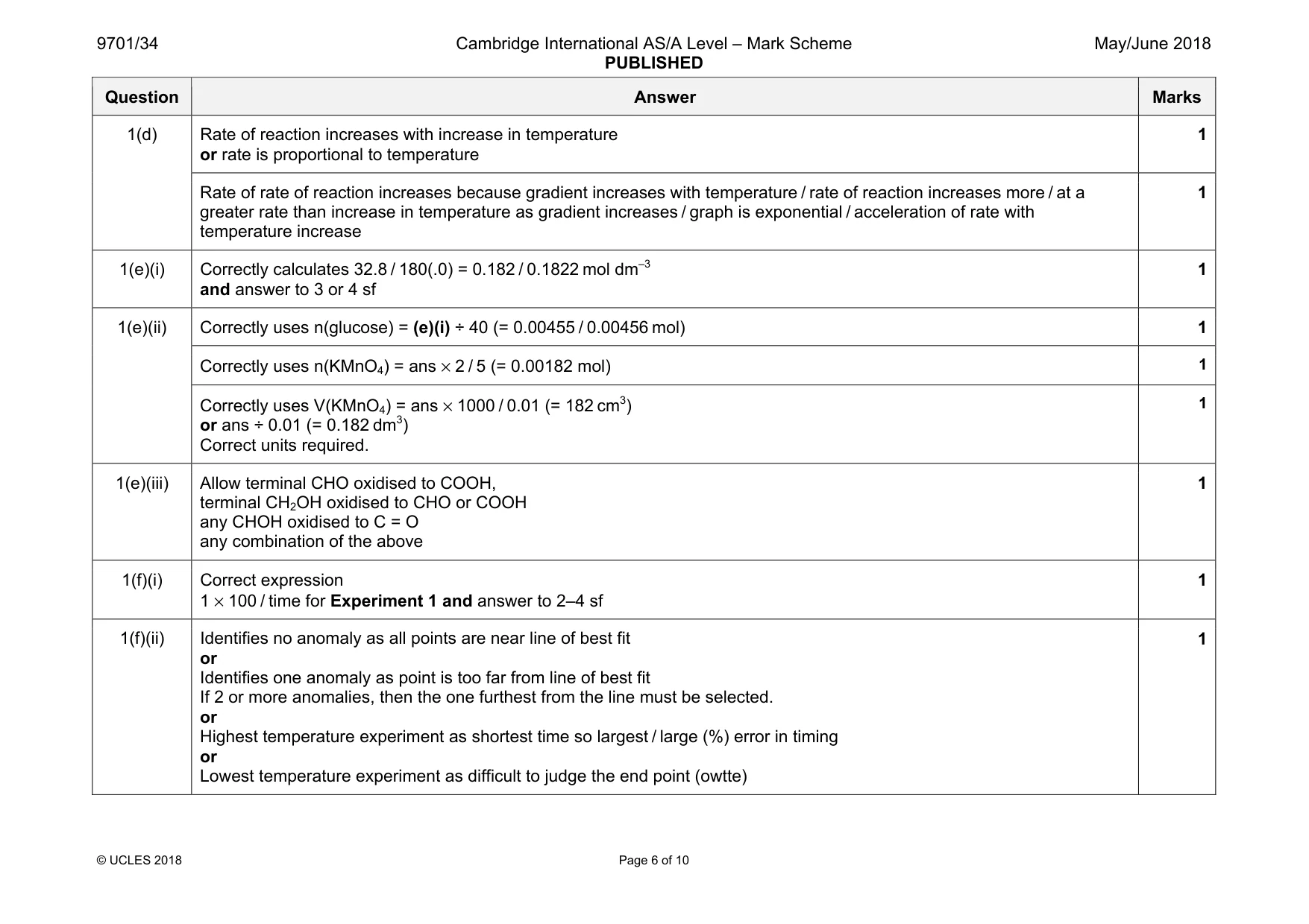Mark scheme, page 6 of 10
