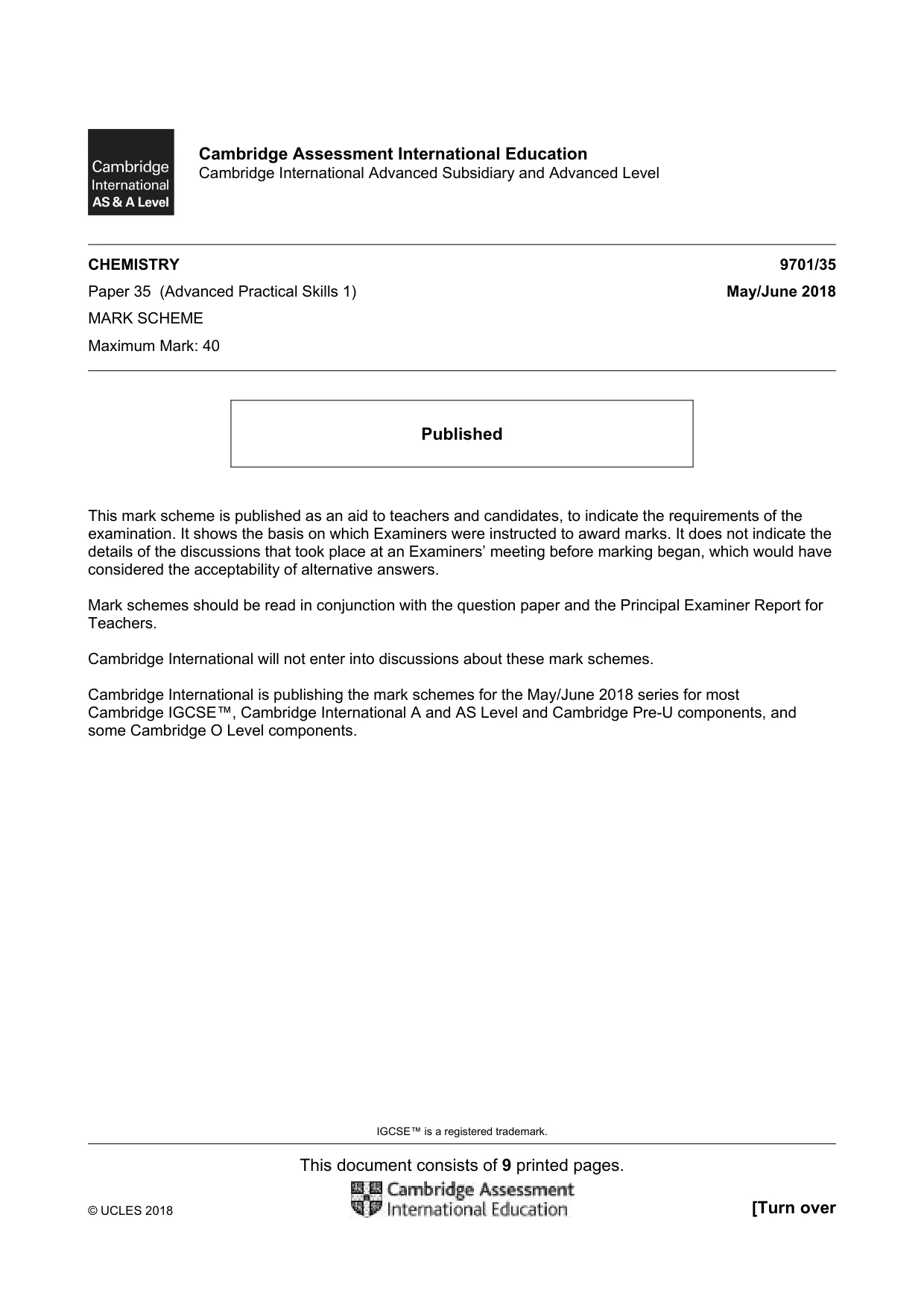 Mark scheme, page 1 of 9