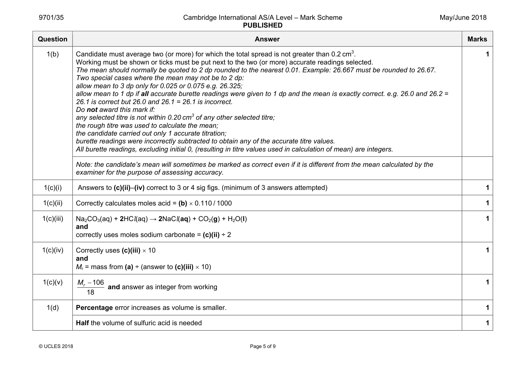 Mark scheme, page 5 of 9