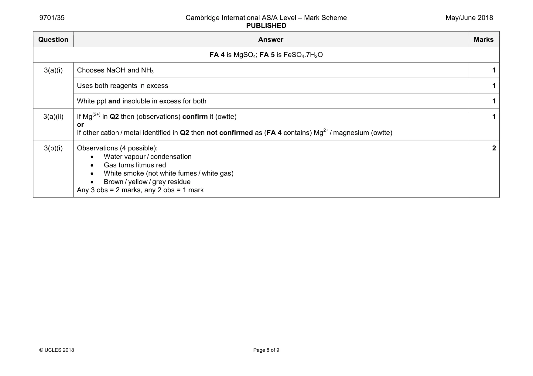 Mark scheme, page 8 of 9