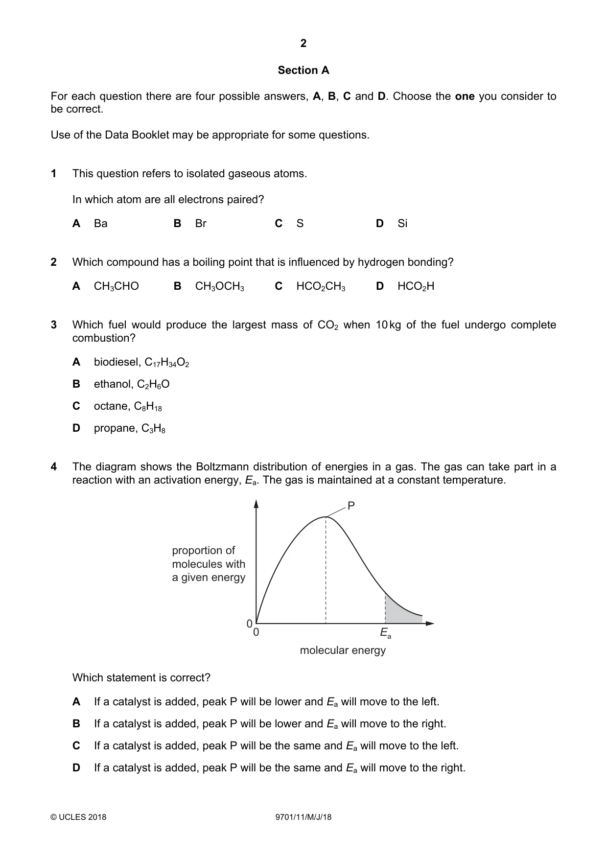 Cambridge A Level Chemistry 9701 2018 May/June Paper 1 · Variant 1 question paper, page 2 of 16