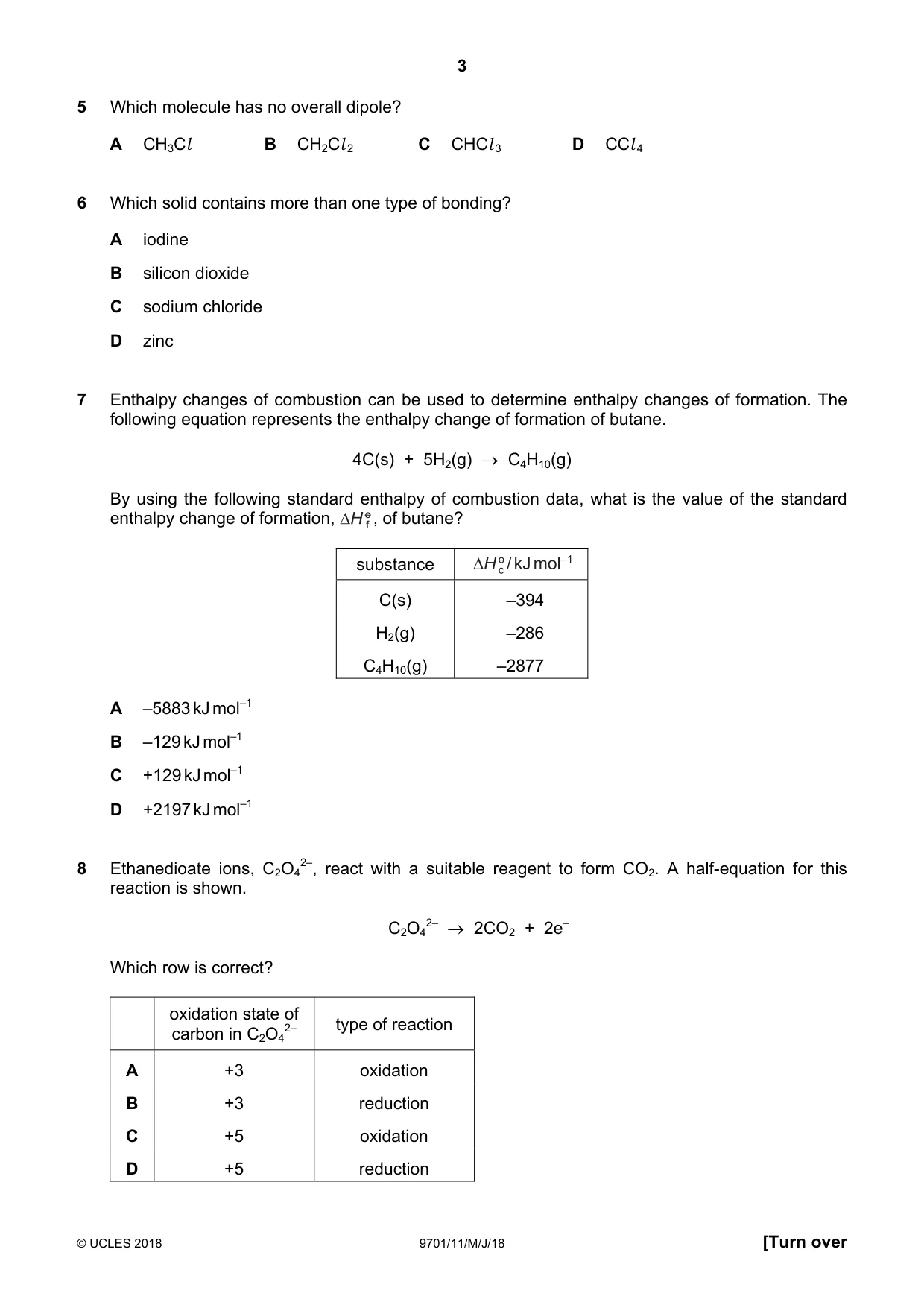 Cambridge A Level Chemistry 9701 2018 May/June Paper 1 · Variant 1 question paper, page 3 of 16