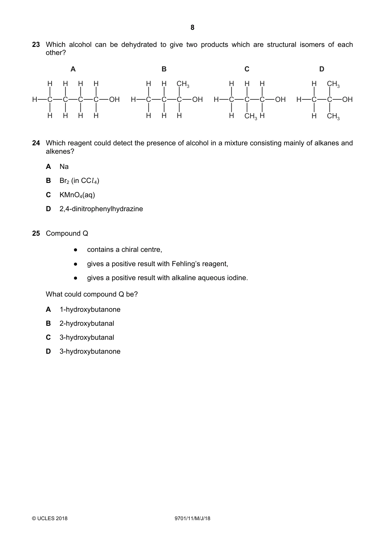 Cambridge A Level Chemistry 9701 2018 May/June Paper 1 · Variant 1 question paper, page 8 of 16