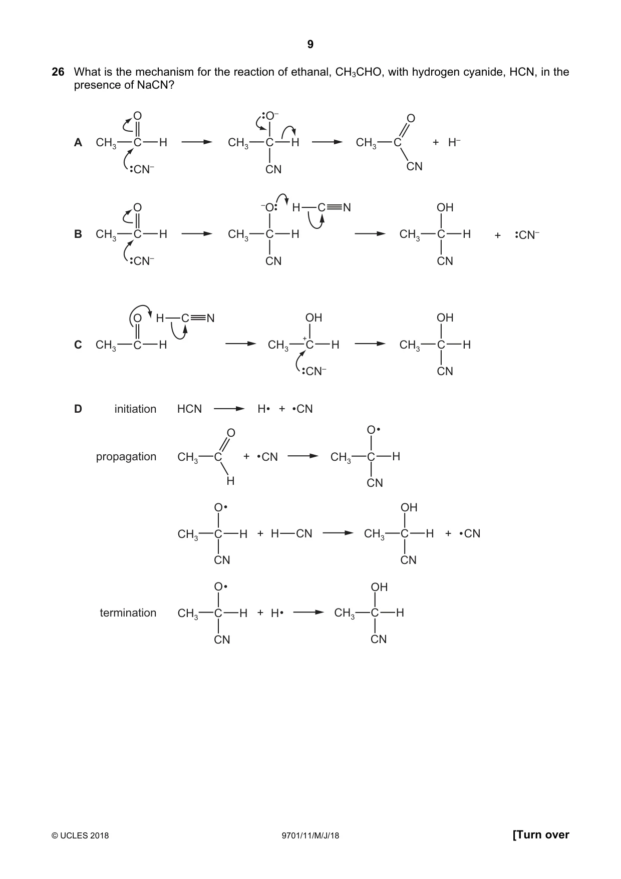 Cambridge A Level Chemistry 9701 2018 May/June Paper 1 · Variant 1 question paper, page 9 of 16