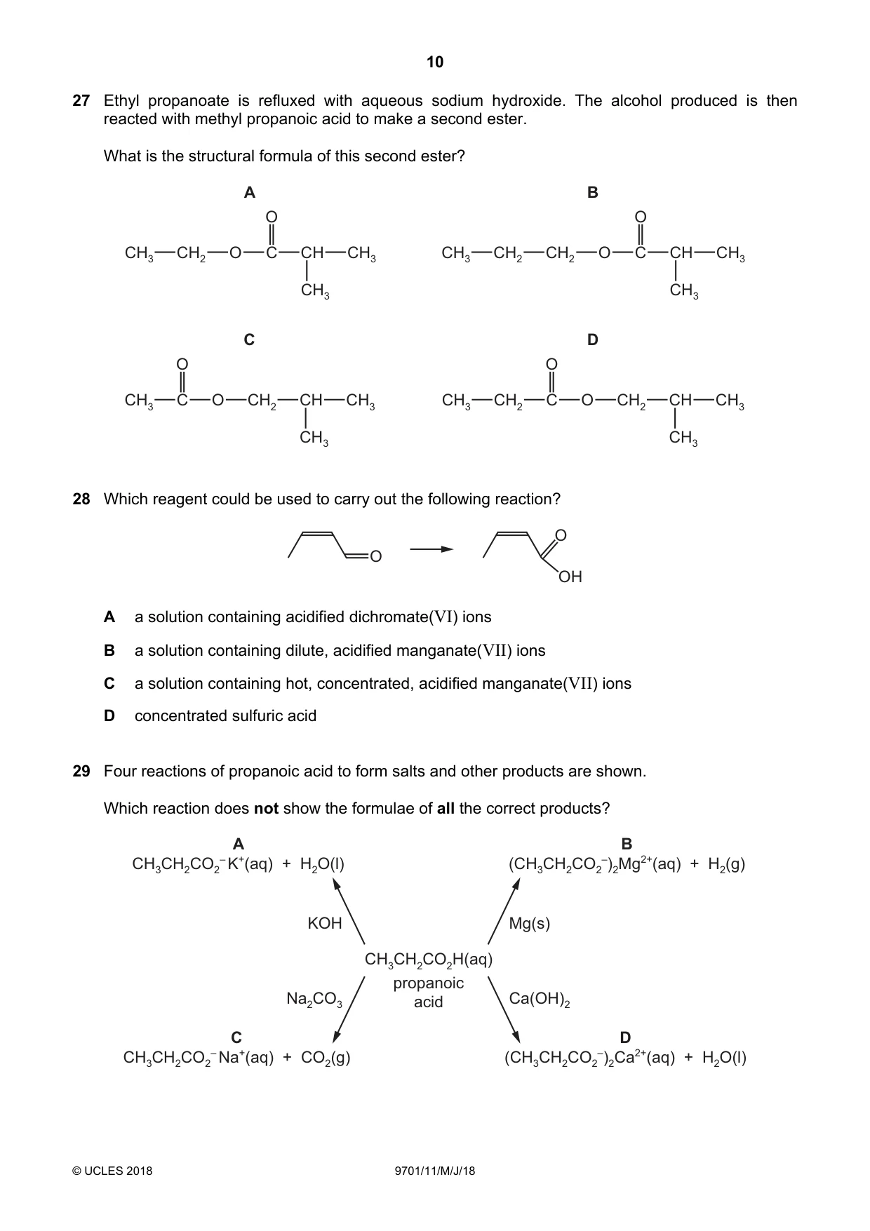Cambridge A Level Chemistry 9701 2018 May/June Paper 1 · Variant 1 question paper, page 10 of 16
