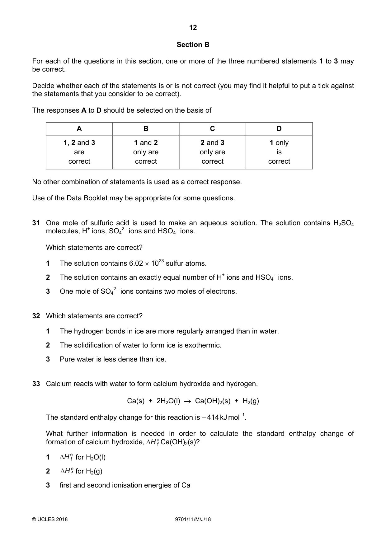 Cambridge A Level Chemistry 9701 2018 May/June Paper 1 · Variant 1 question paper, page 12 of 16