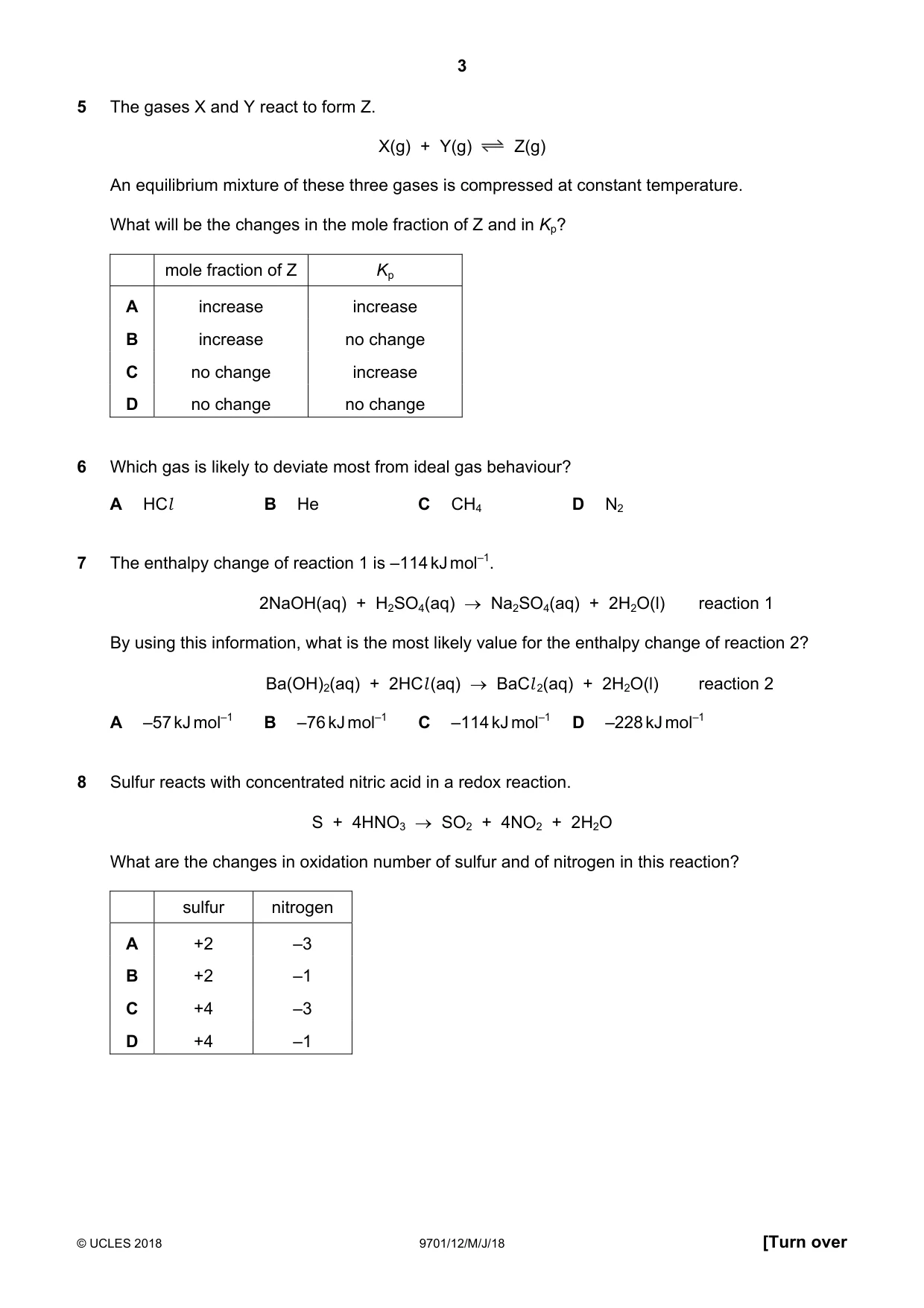 Cambridge A Level Chemistry 9701 2018 May/June Paper 1 · Variant 2 question paper, page 3 of 12