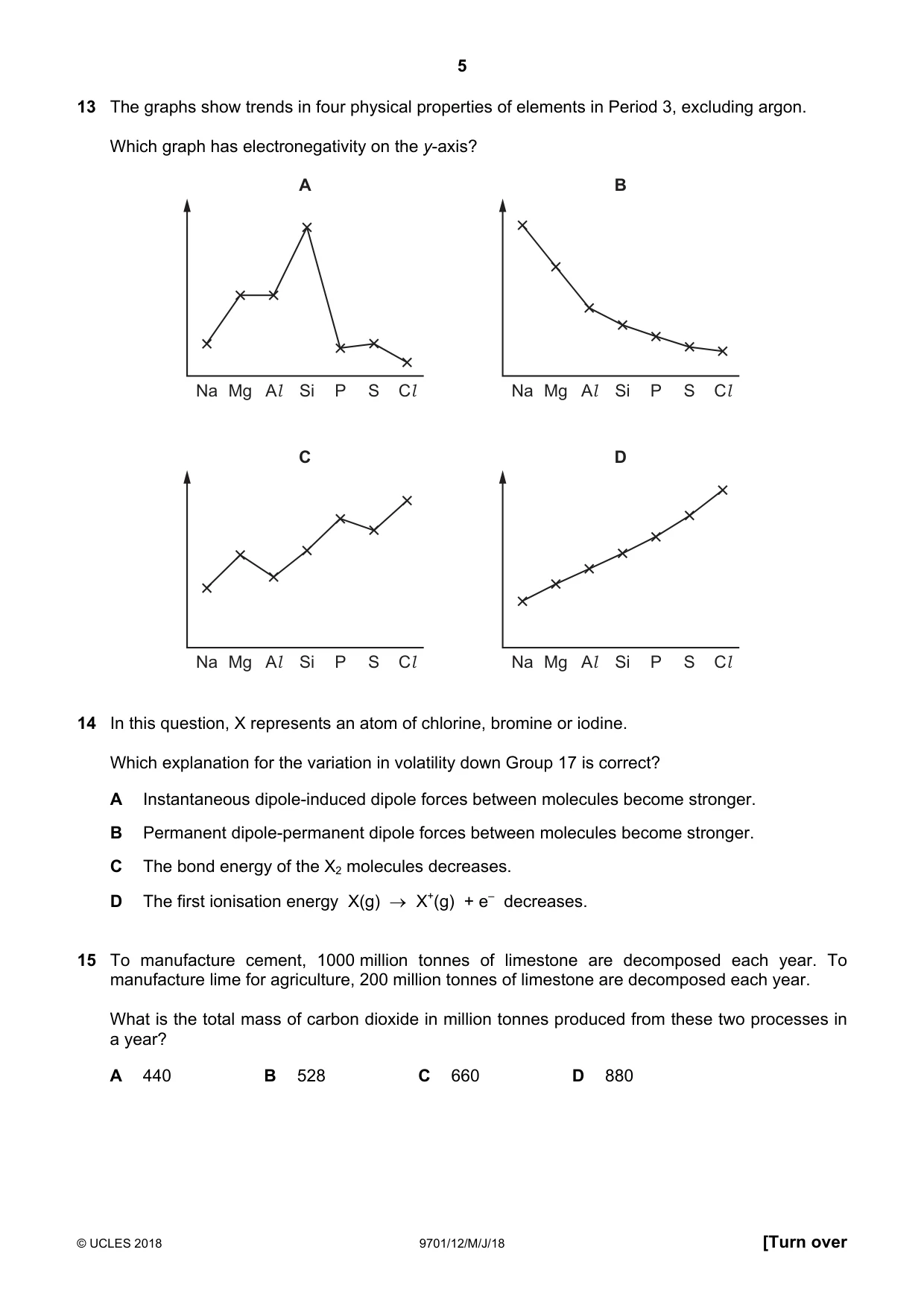 Cambridge A Level Chemistry 9701 2018 May/June Paper 1 · Variant 2 question paper, page 5 of 12