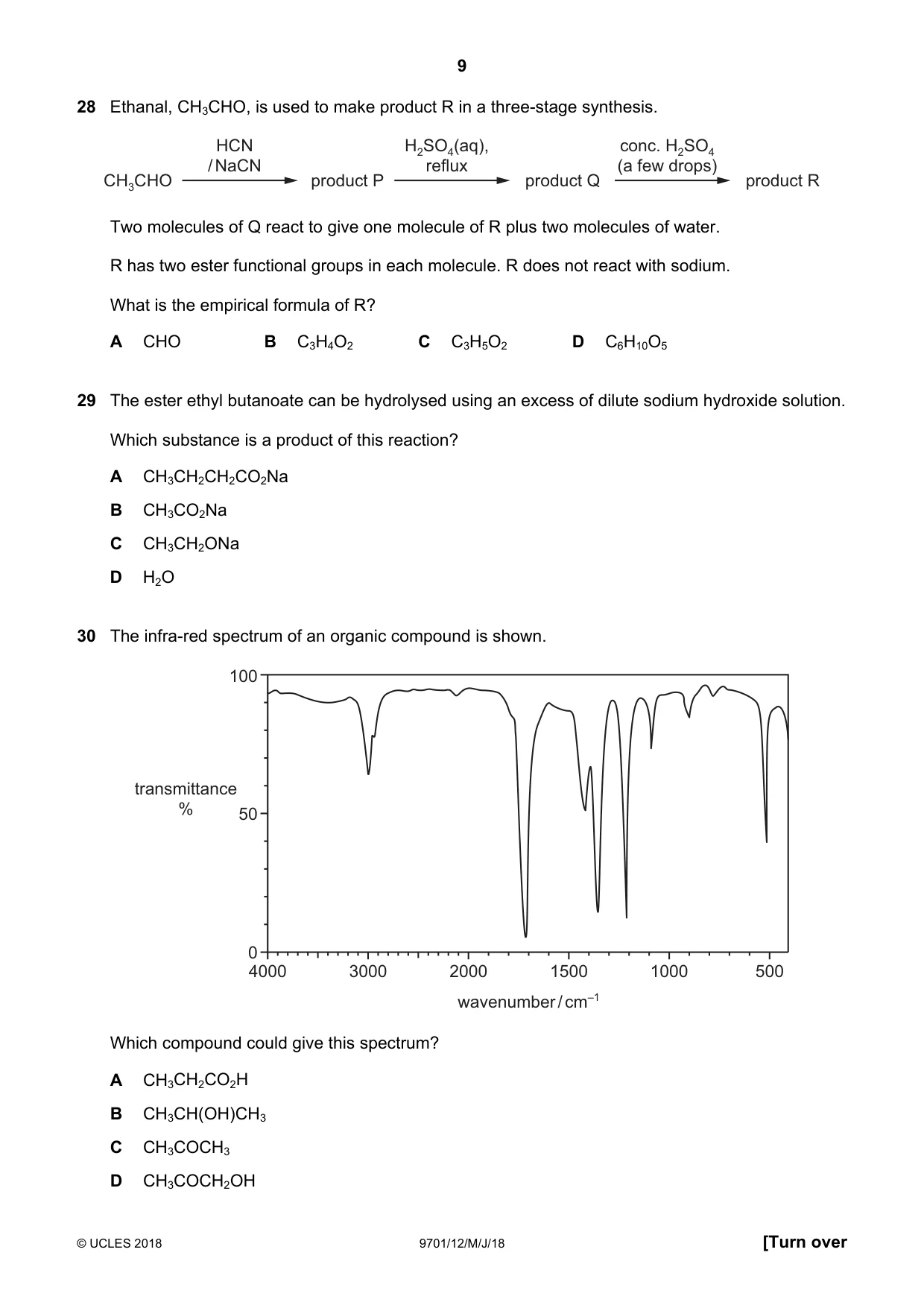 Cambridge A Level Chemistry 9701 2018 May/June Paper 1 · Variant 2 question paper, page 9 of 12