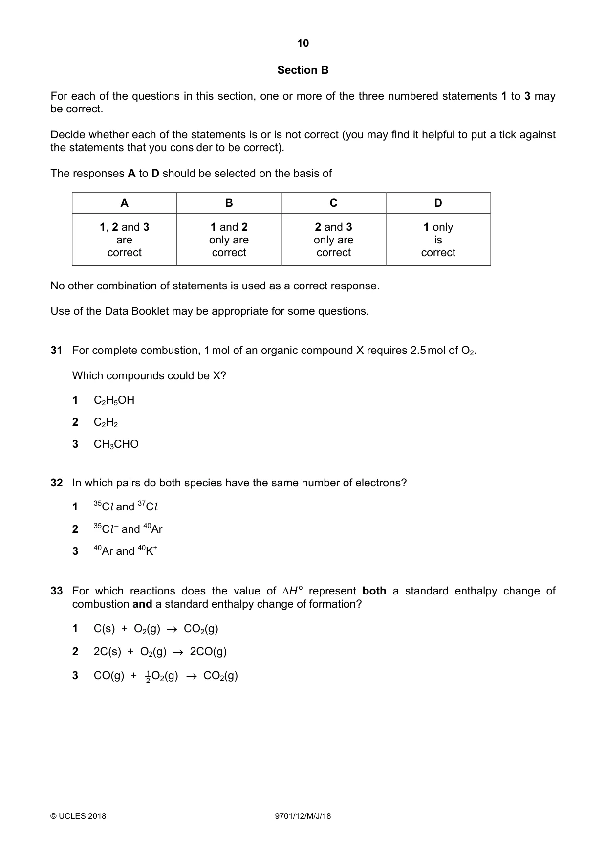 Cambridge A Level Chemistry 9701 2018 May/June Paper 1 · Variant 2 question paper, page 10 of 12