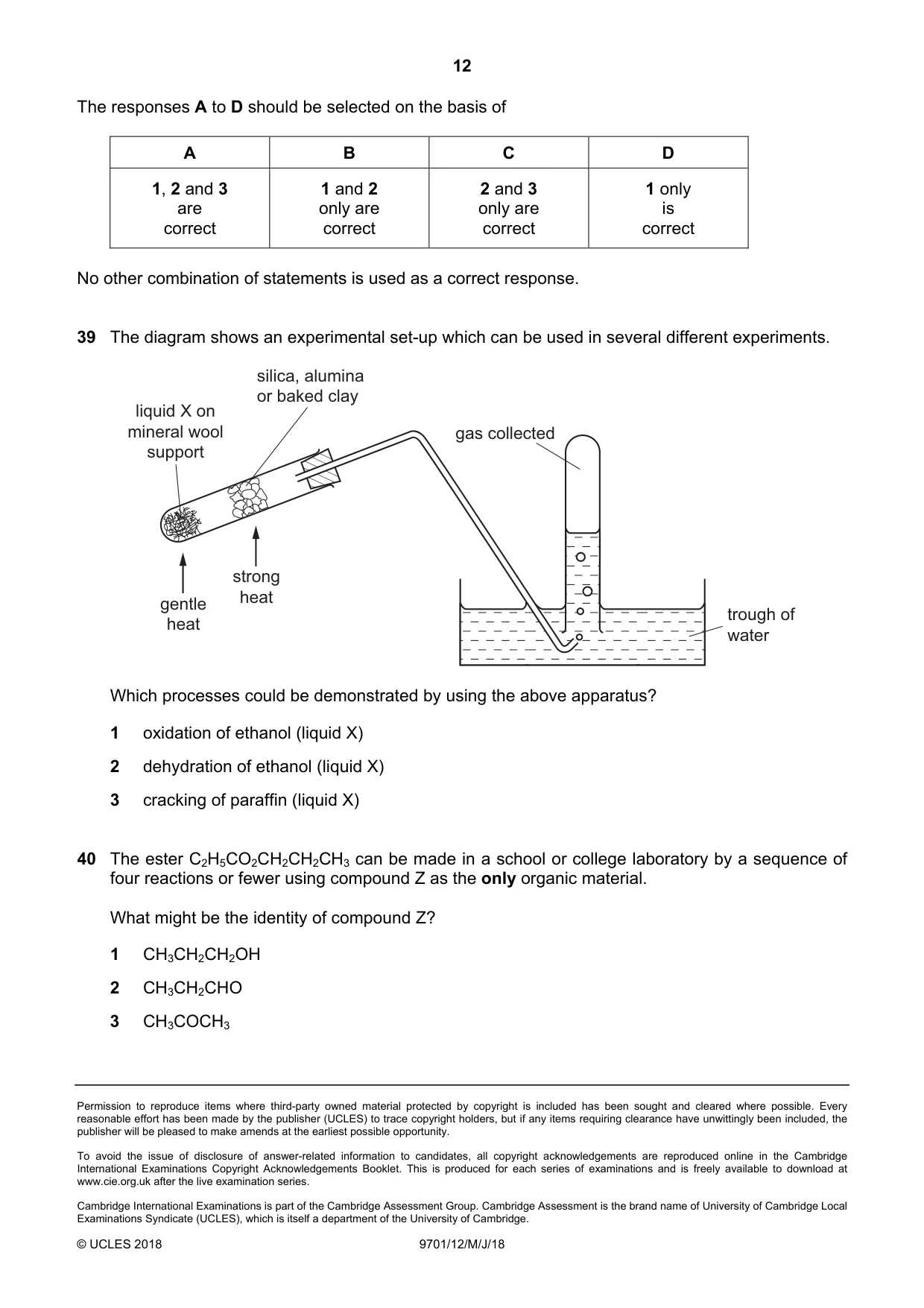 Cambridge A Level Chemistry 9701 2018 May/June Paper 1 · Variant 2 question paper, page 12 of 12