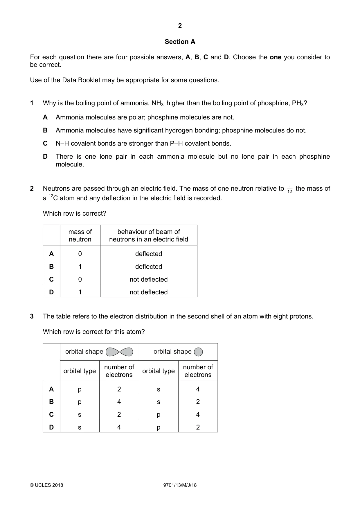 Cambridge A Level Chemistry 9701 2018 May/June Paper 1 · Variant 3 question paper, page 2 of 16