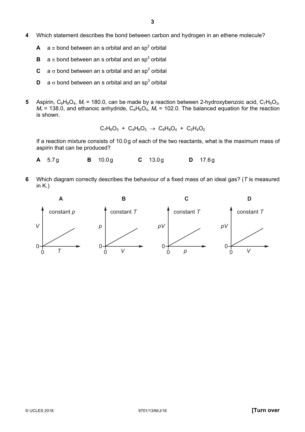 Cambridge A Level Chemistry 9701 2018 May/June Paper 1 · Variant 3 question paper, page 3 of 16