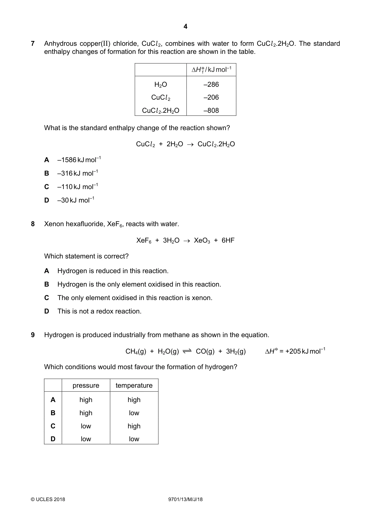 Cambridge A Level Chemistry 9701 2018 May/June Paper 1 · Variant 3 question paper, page 4 of 16