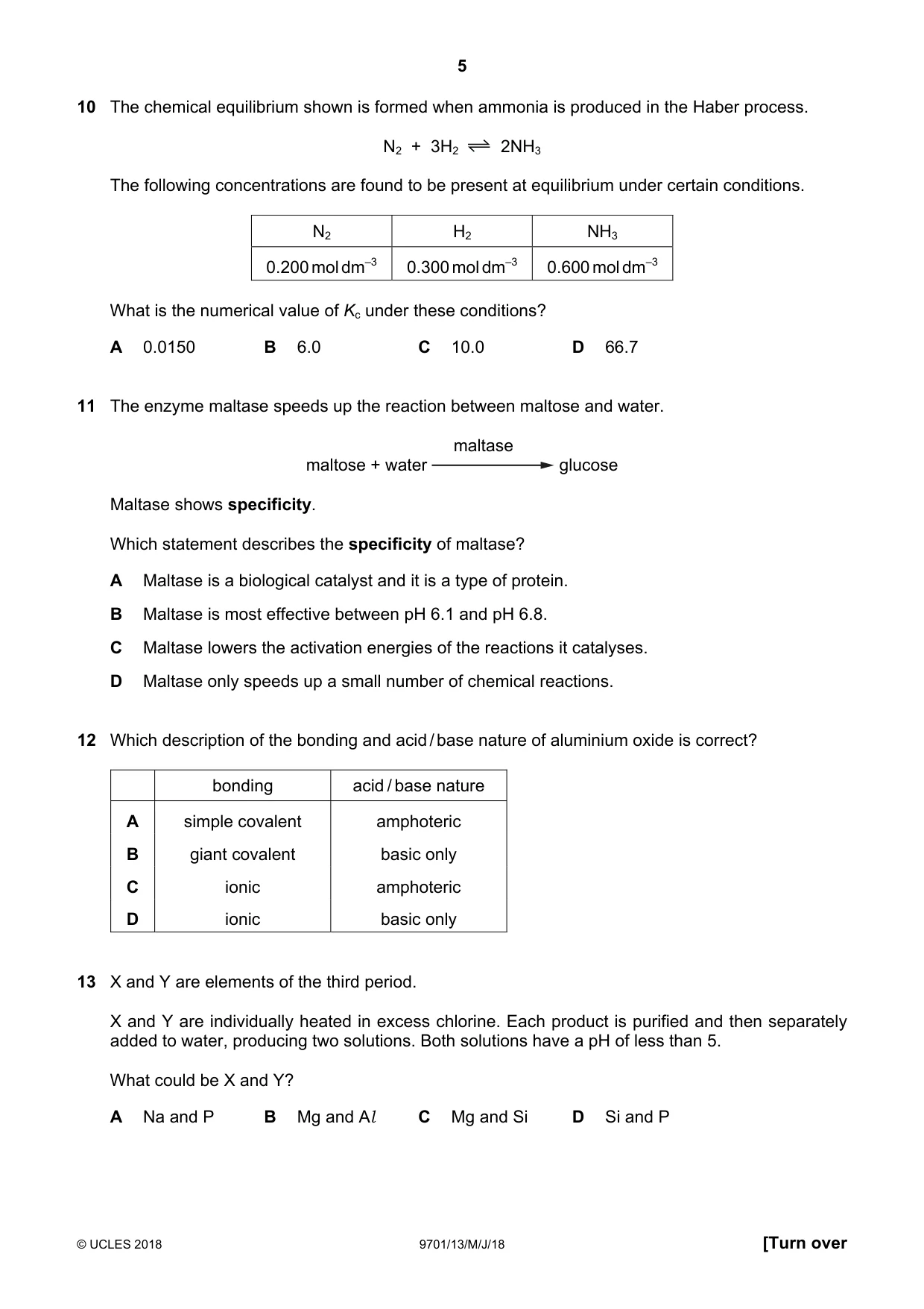 Cambridge A Level Chemistry 9701 2018 May/June Paper 1 · Variant 3 question paper, page 5 of 16