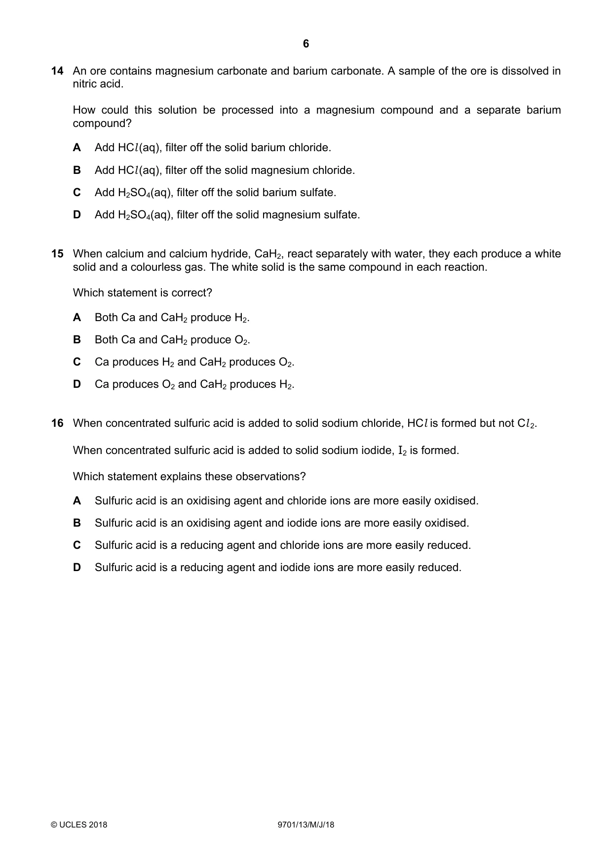Cambridge A Level Chemistry 9701 2018 May/June Paper 1 · Variant 3 question paper, page 6 of 16