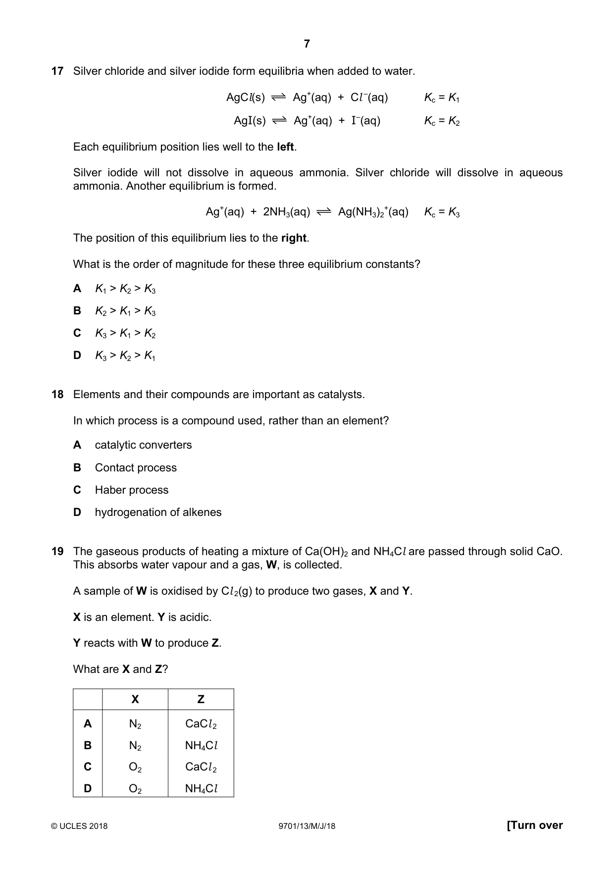 Cambridge A Level Chemistry 9701 2018 May/June Paper 1 · Variant 3 question paper, page 7 of 16