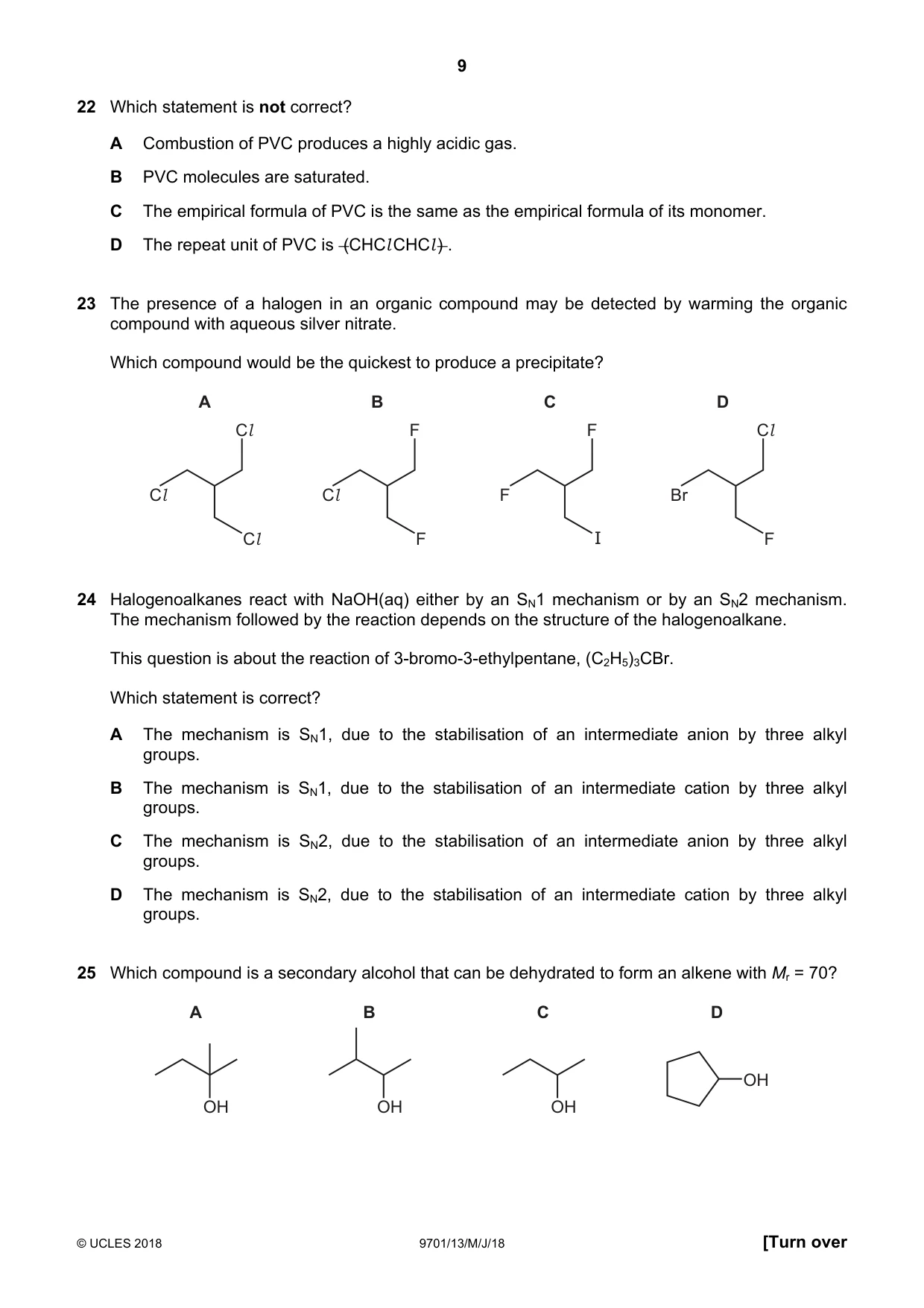 Cambridge A Level Chemistry 9701 2018 May/June Paper 1 · Variant 3 question paper, page 9 of 16