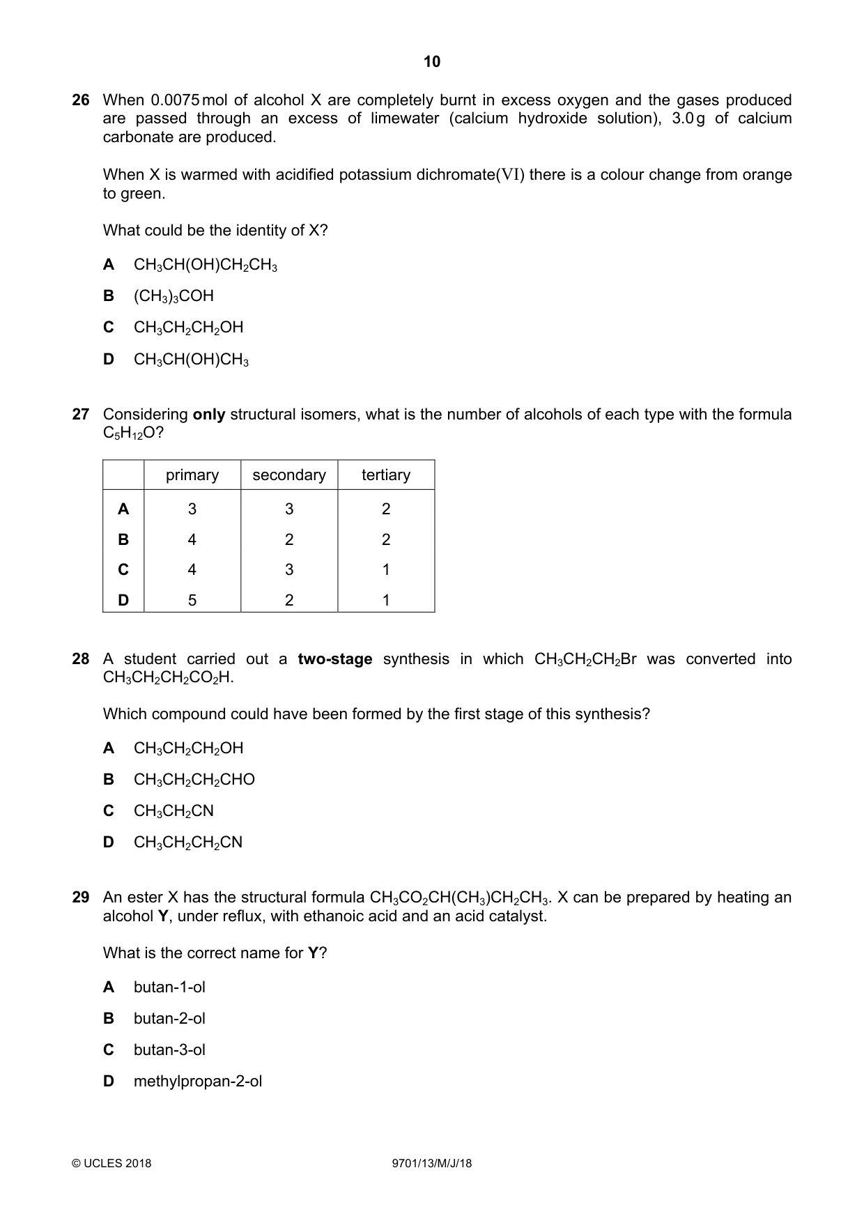 Cambridge A Level Chemistry 9701 2018 May/June Paper 1 · Variant 3 question paper, page 10 of 16