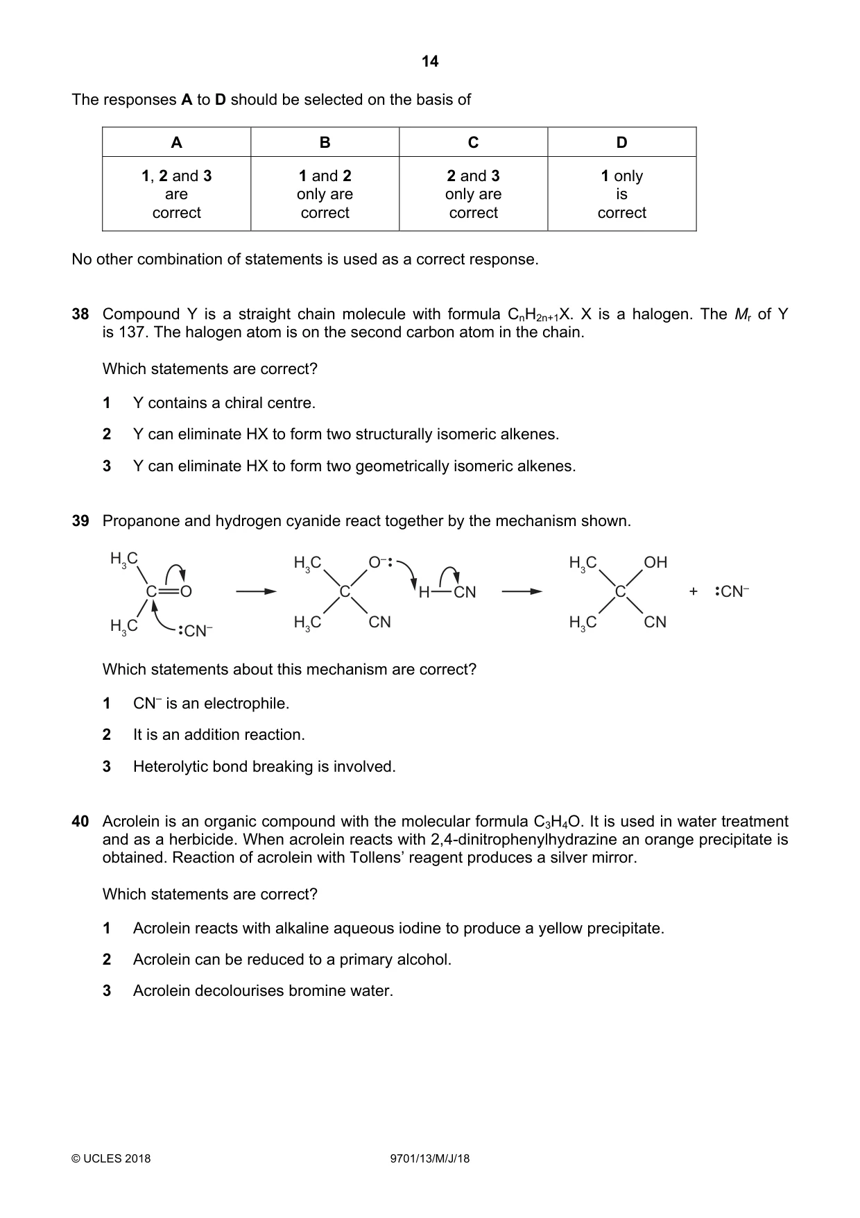 Cambridge A Level Chemistry 9701 2018 May/June Paper 1 · Variant 3 question paper, page 14 of 16