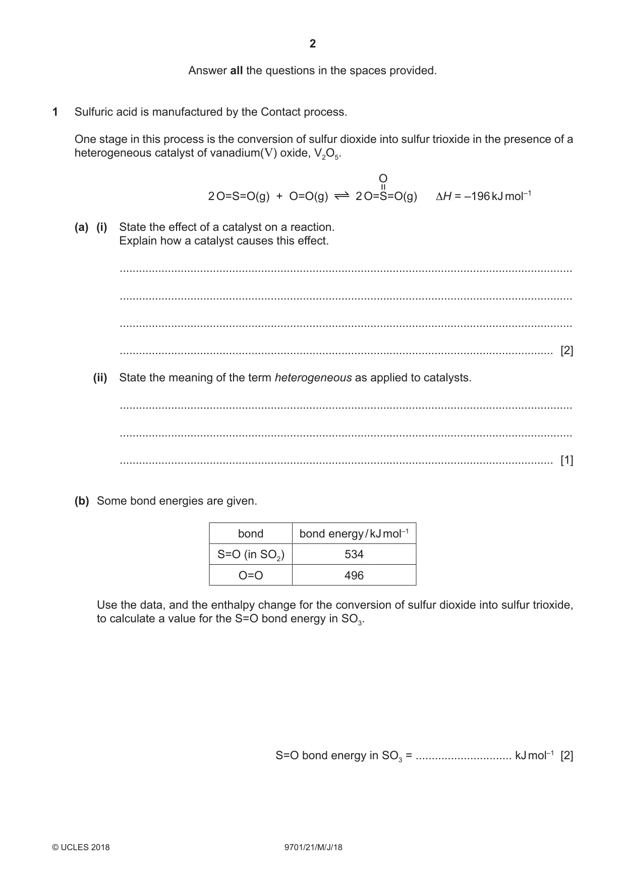 Cambridge A Level Chemistry 9701 2018 May/June Paper 2 · Variant 1 question paper, page 2 of 12