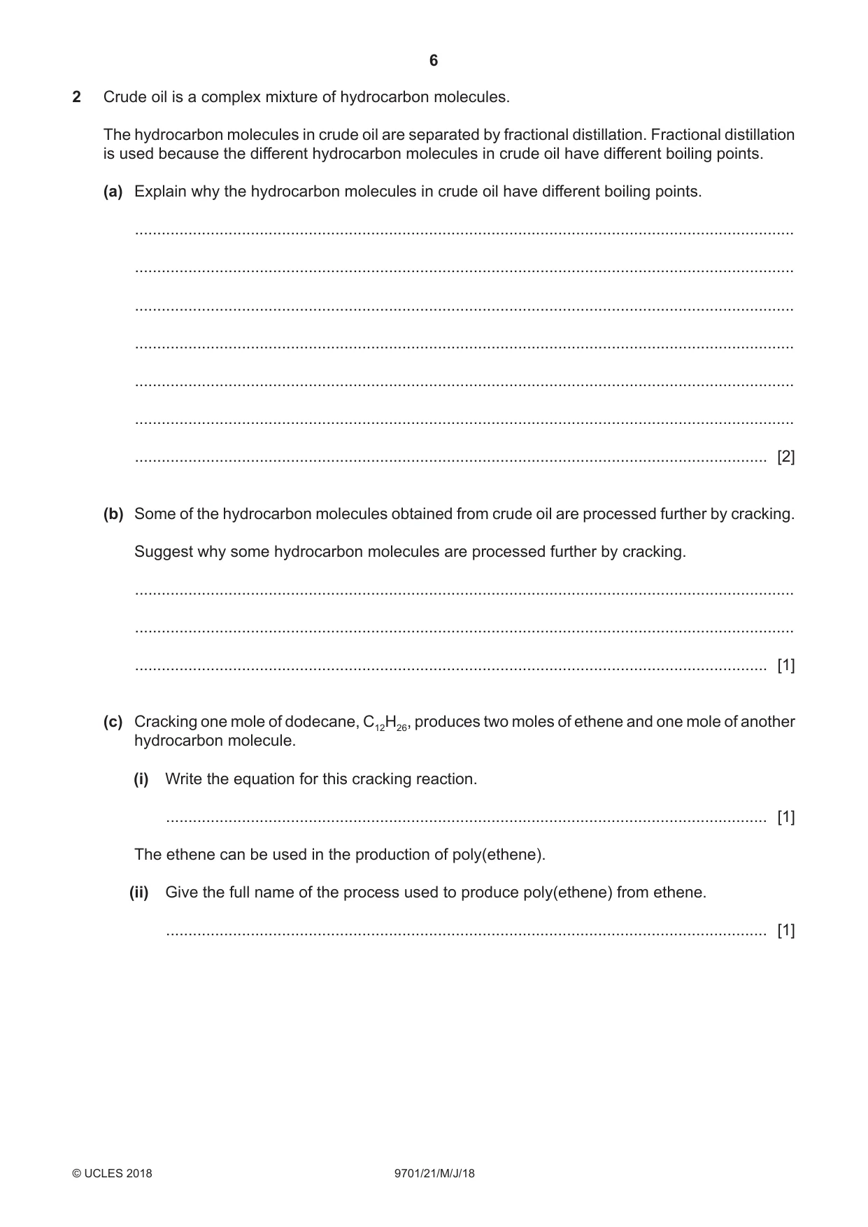 Cambridge A Level Chemistry 9701 2018 May/June Paper 2 · Variant 1 question paper, page 6 of 12